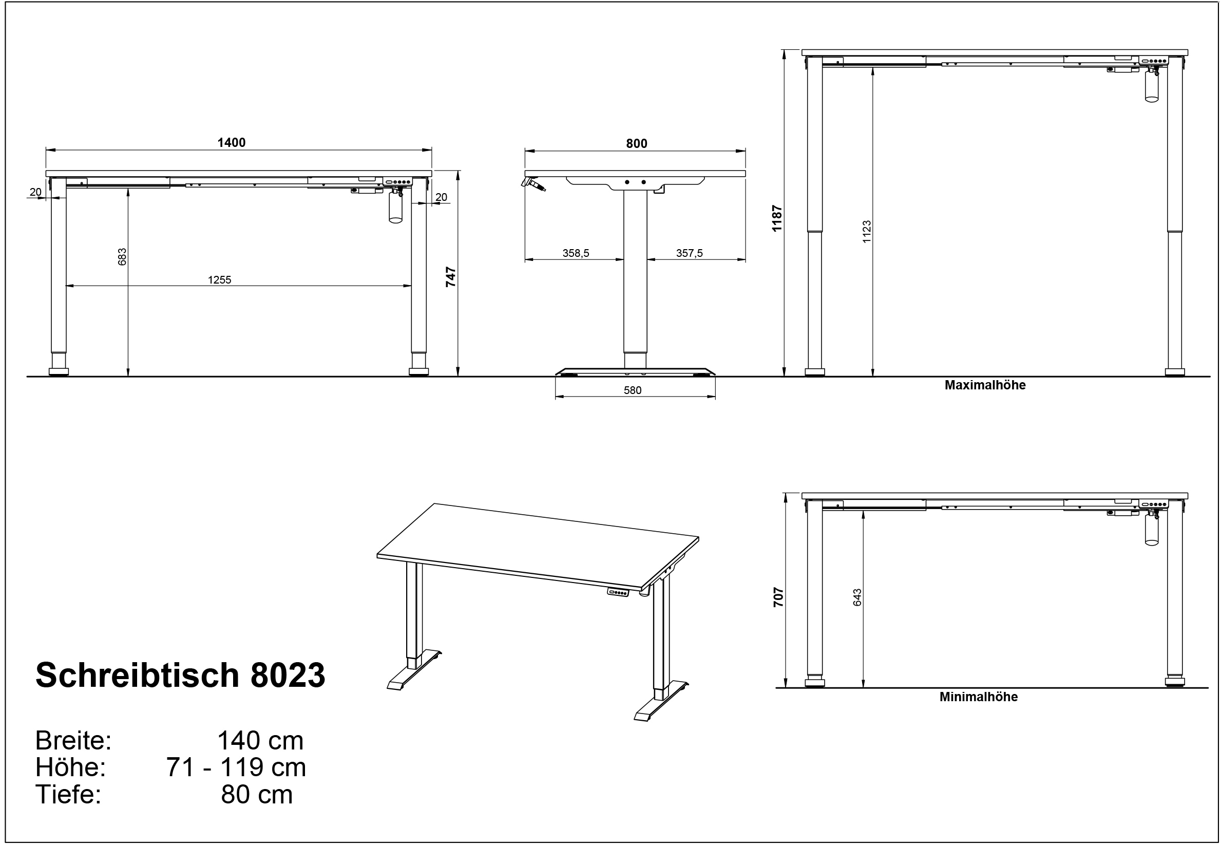 GERMANIA Schreibtisch »Boras, elektrisch höhenverstellbar«, Breite 120/140/160 cm, Metallgestell, Made in Germany