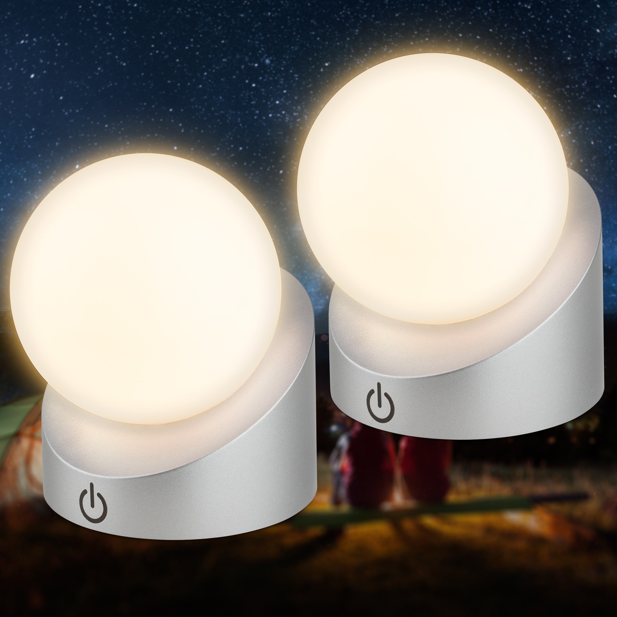 Briloner Leuchten LED Außen-Tischleuchte »SORA« LED-Board 2 Stk. Warmweiß kabellos 10x8x9cm Chrom Matt 2W Kinderzimmer Outdoor Außen 2er-Set
