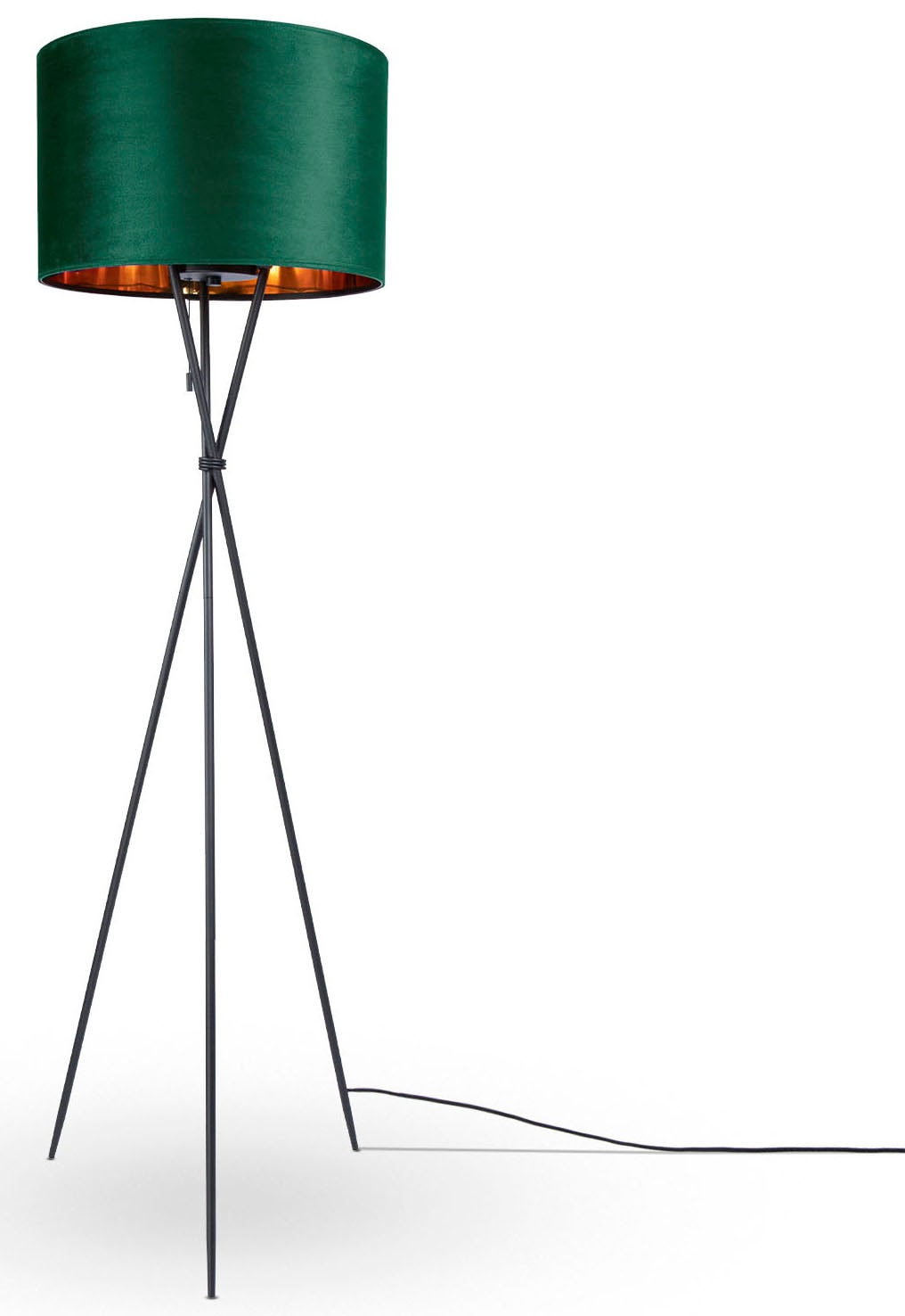 Paco Home Stehlampe »Kate uni Color«, Leuchtmittel E27 | ohne Leuchtmittel, Wohnzimmer Dreibein Standleuchte Velour Höhe 177,5cm Filigran E27