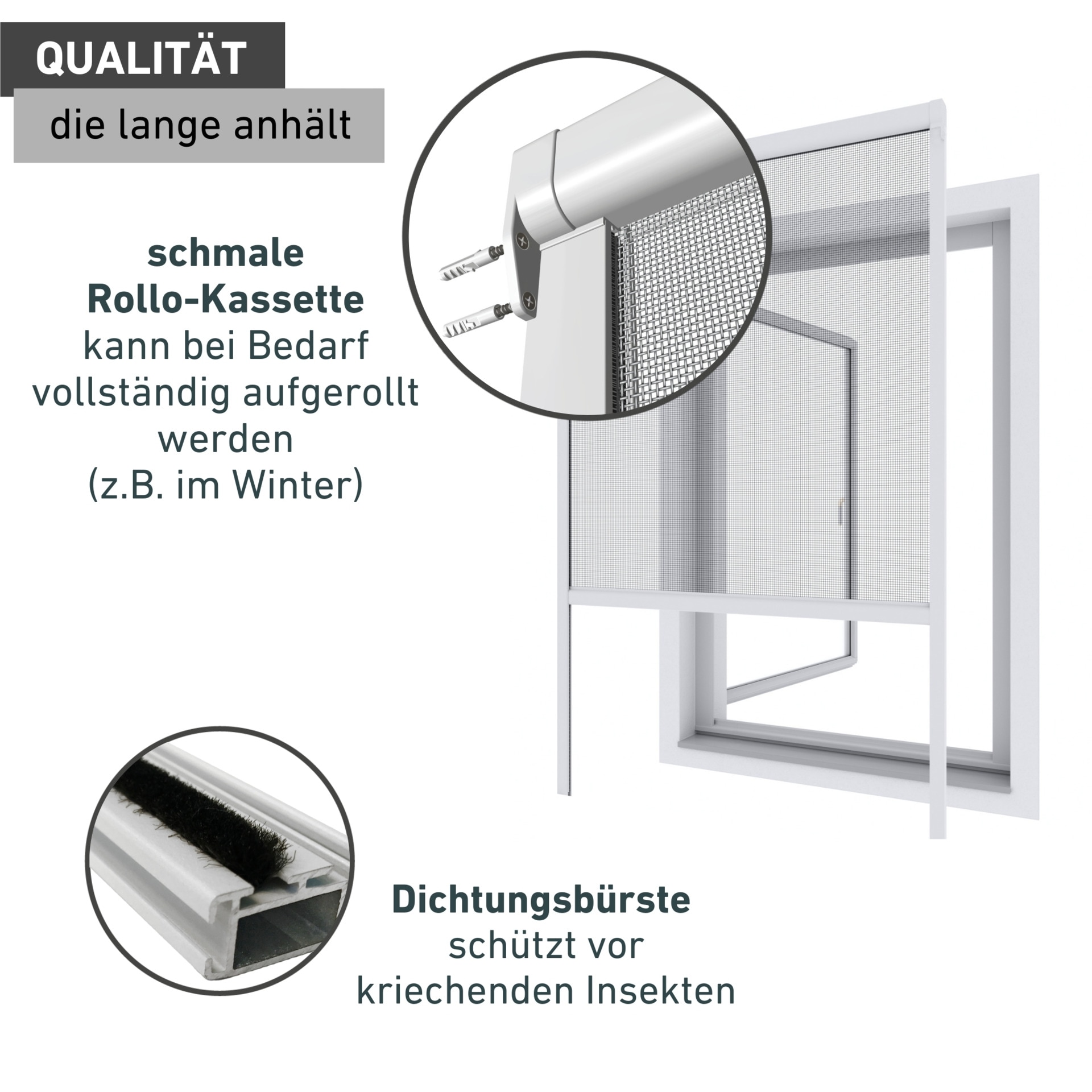 Windhager Insektenschutz-Vorhang »Basic für Fenster, Fliegengitter zum hochschieben, PVC« Packung, 1 Stk. tlg. Insektenschutz zum bohren, Rollo 130 x 160 cm, weiß
