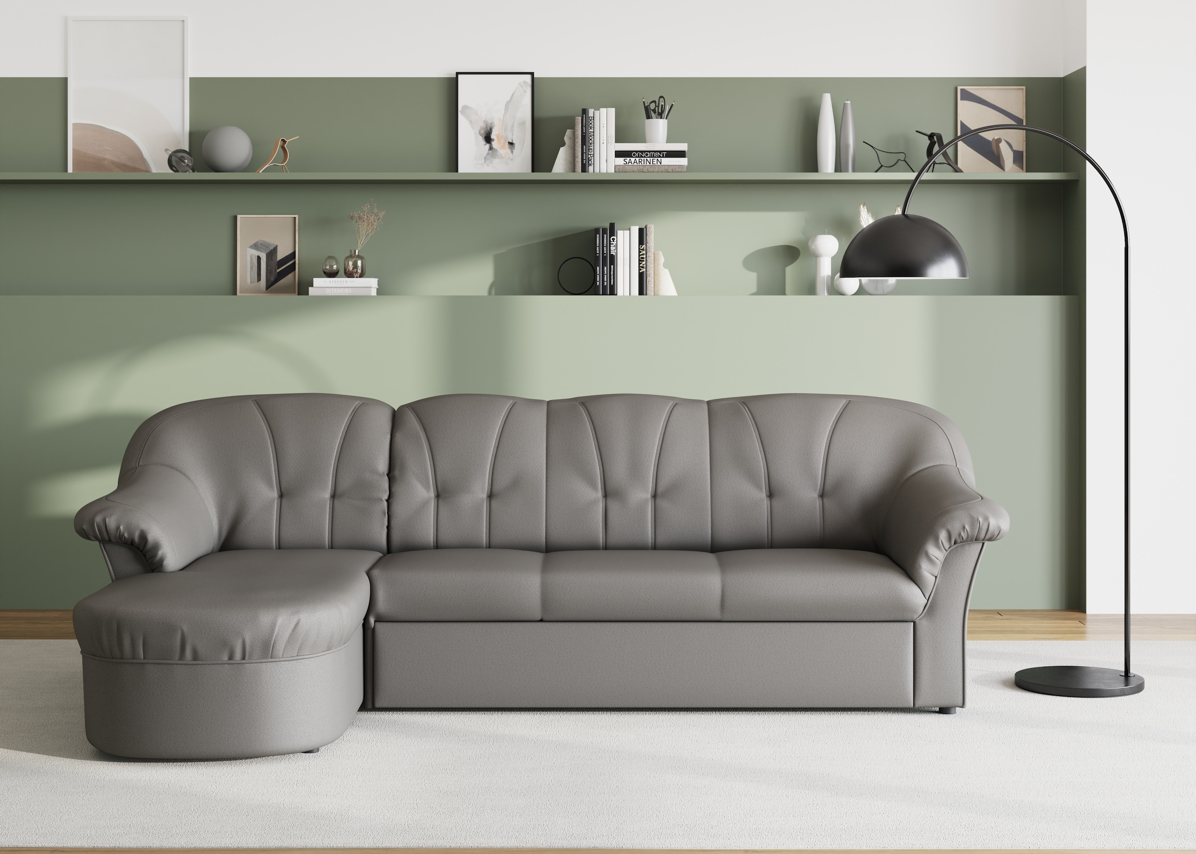 DOMO collection Ecksofa "Pegnitz, elegante Rückensteppung, kompakte Stellma günstig online kaufen