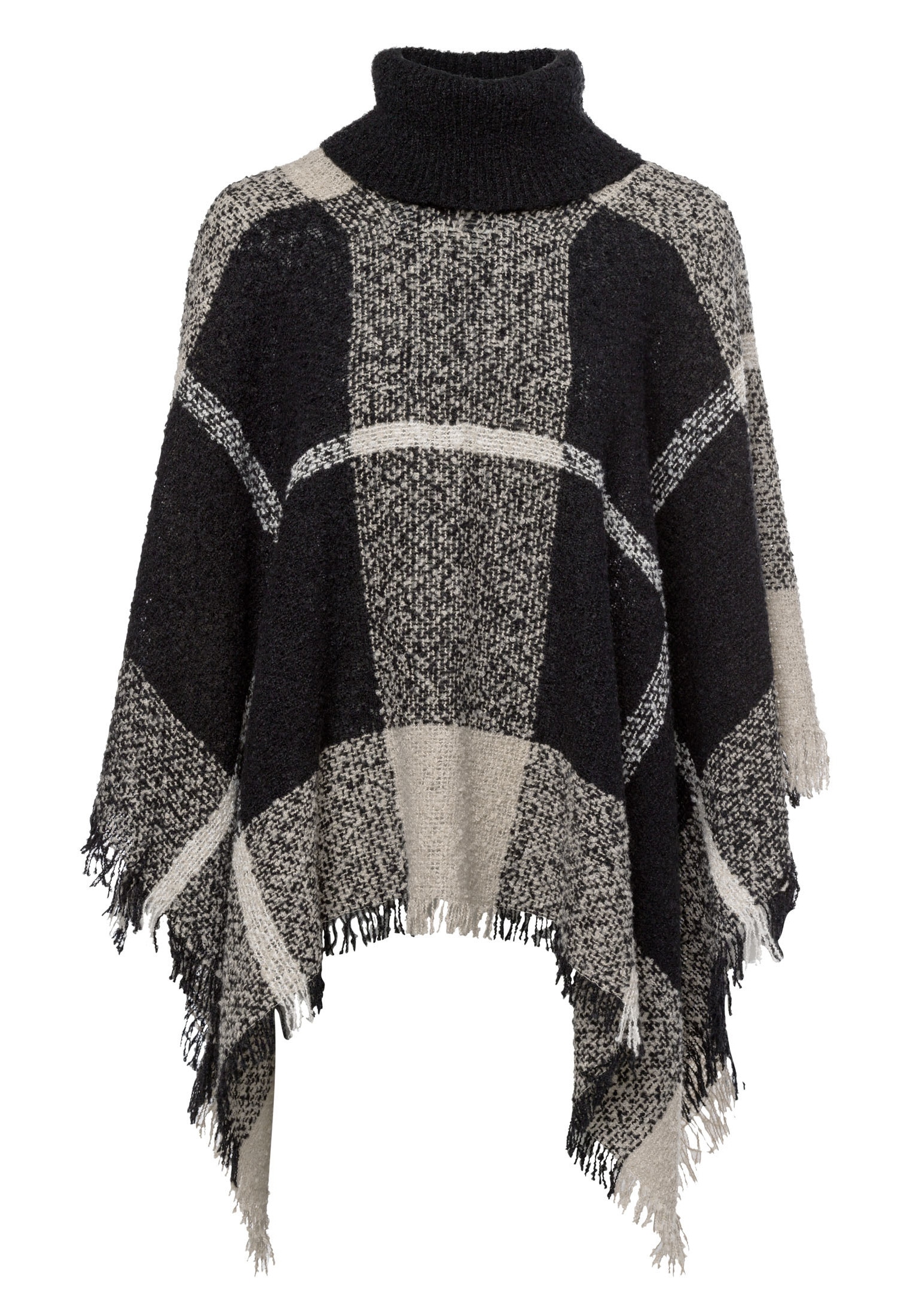 Zero 2-in-1-Strickjacke »zero Poncho mit Rollkragen«, Fransen