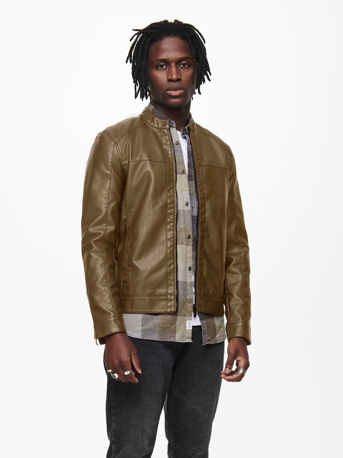 ONLY & SONS Bikerjacke »MIKE PU RACER JACKET«, ohne Kapuze