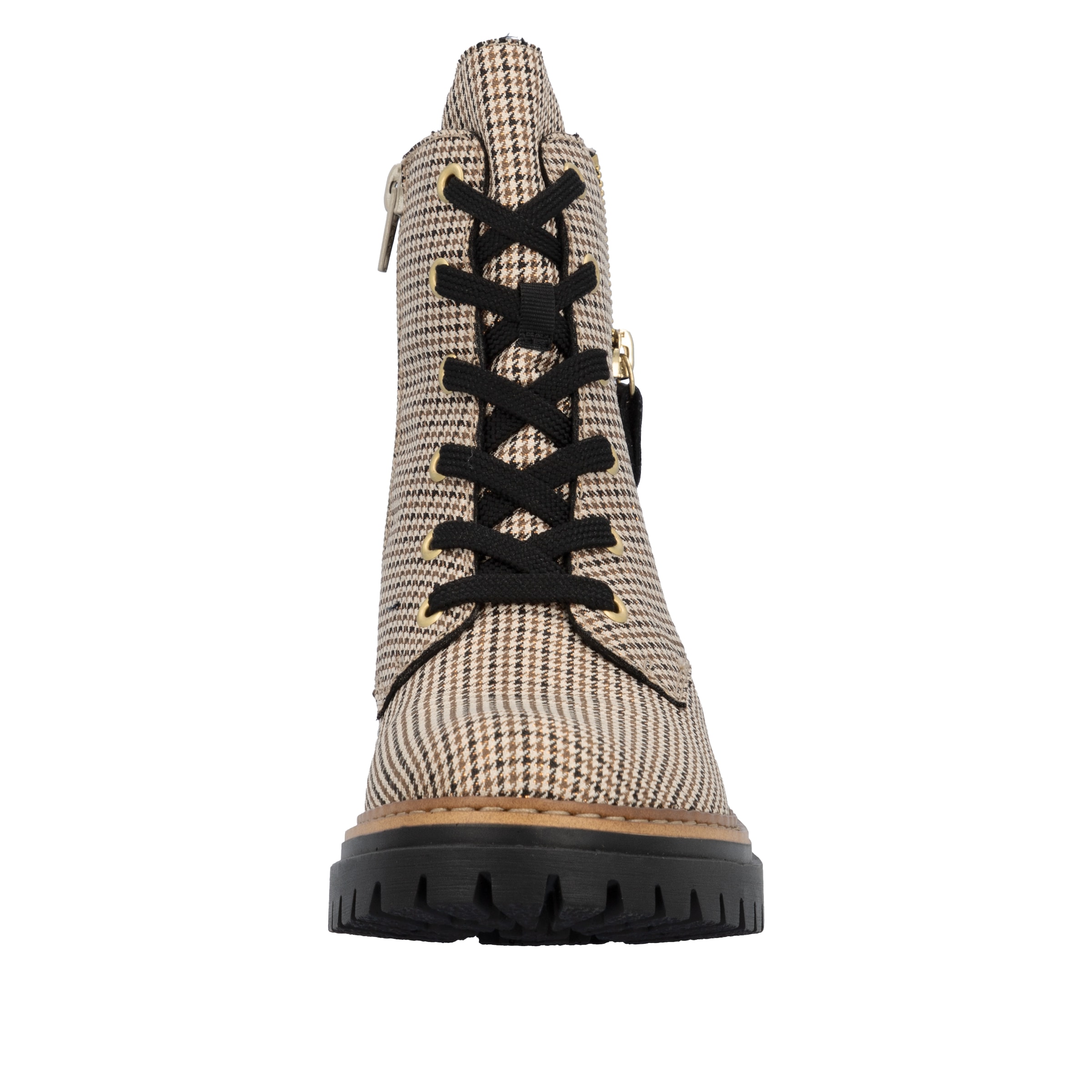 Rieker Schnürstiefelette, Schnürboots, Herbstboots, Profilsohle, Blockabsatz, im Pepita-Look