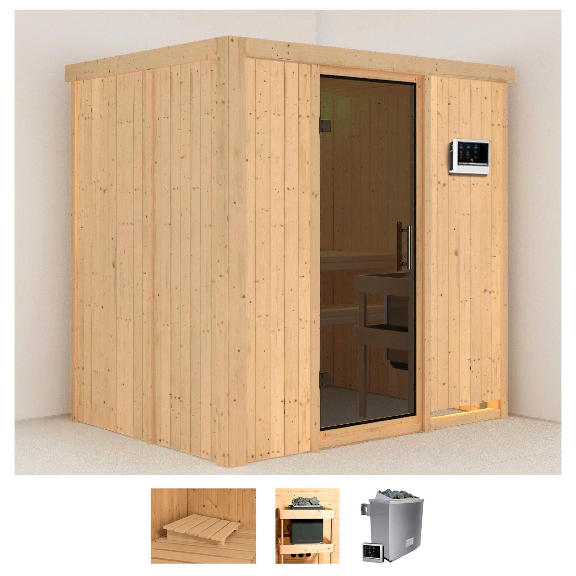 Karibu Sauna "Bedine" Set, Ofen 9 KW externe Strg easy
