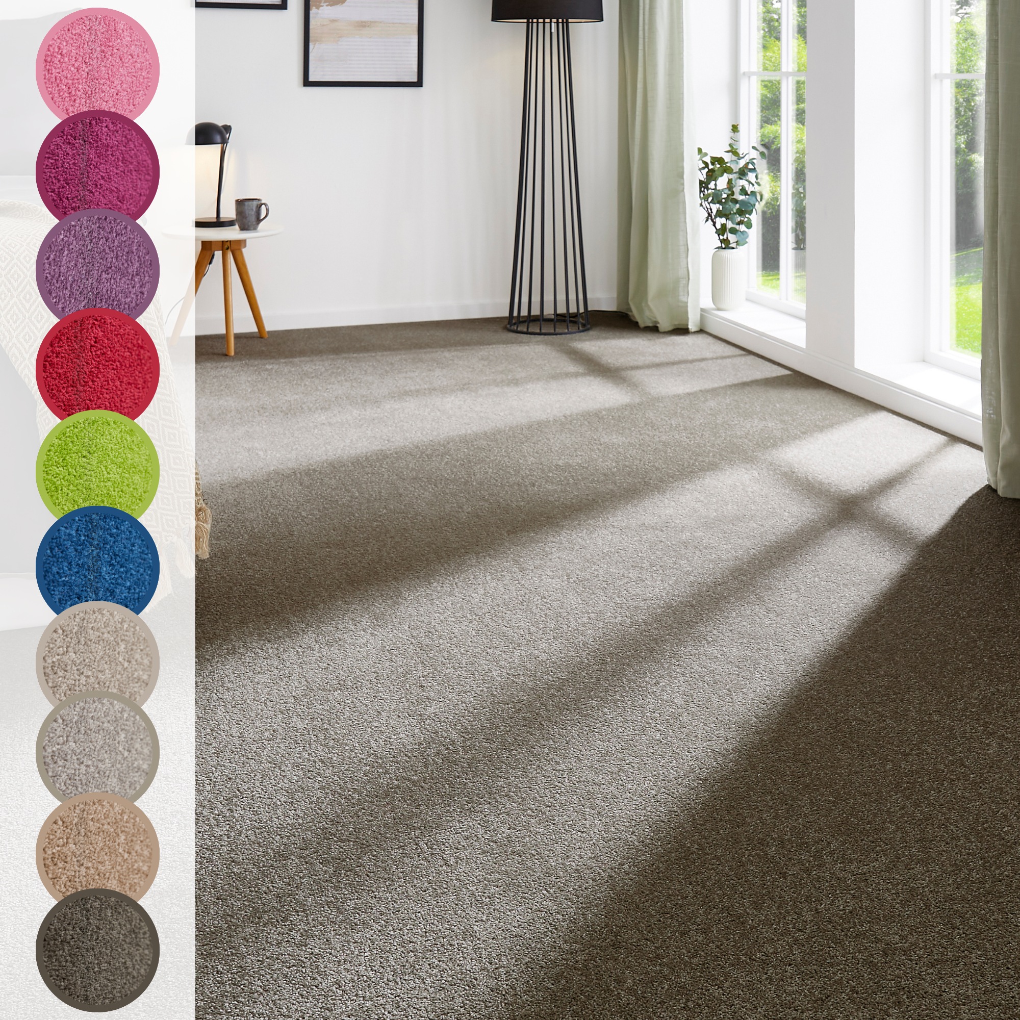 Teppichboden ANDIAMO "Ines, Kräuselvelours, Gesamthöhe 8,5 mm, Made in Netherlands", grau (grau, braun), B:400cm L:500cm, Kunstfaser, Teppiche, Uni Farben, Breite 400 cm, strapazierfähig & pflegeleicht