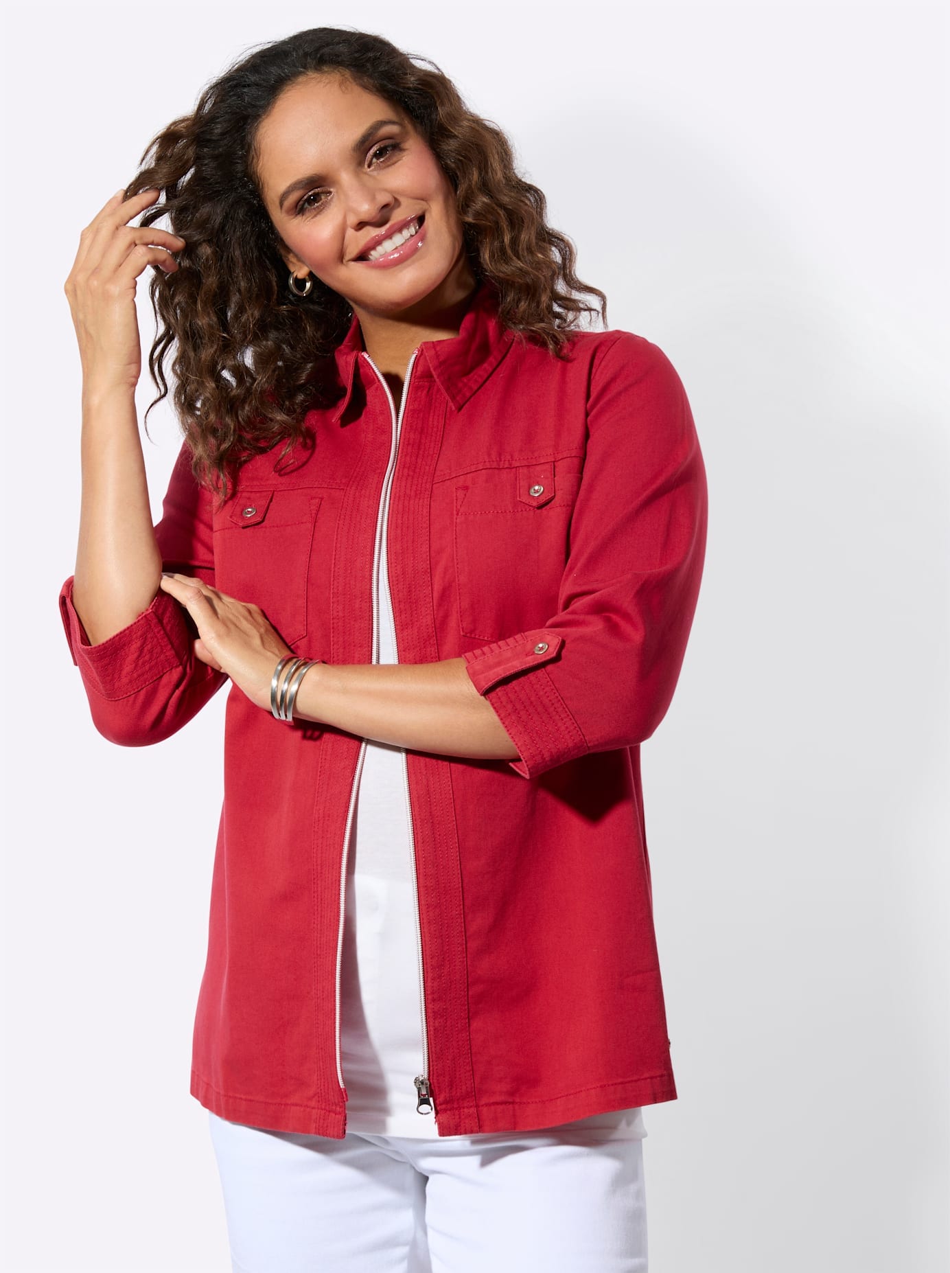 Jeansbluse CASUAL LOOKS, Damen, Gr. 50, erdbeere, 100% Baumwolle, unifarben, Blusen Jeansbluse
