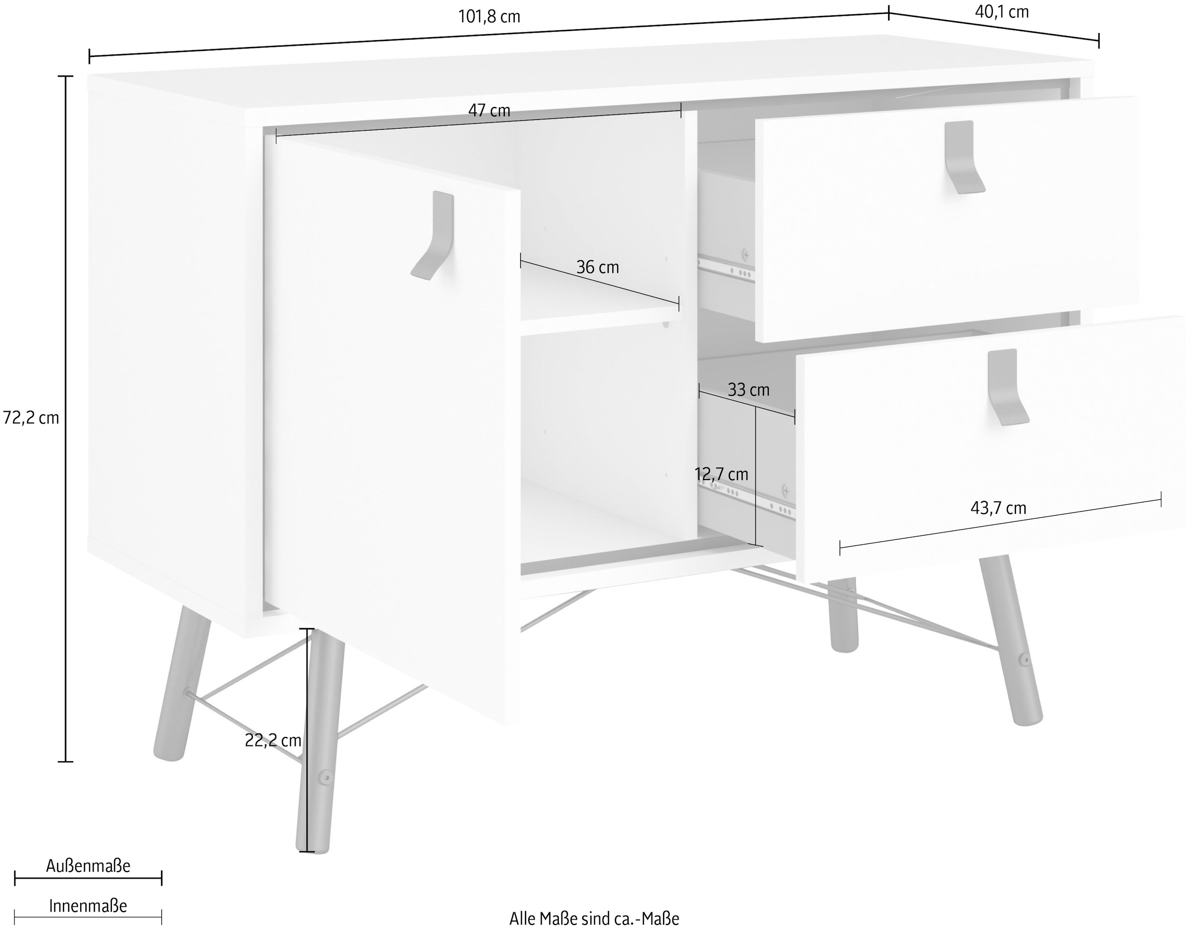 Home affaire Sideboard »Ry«, mit 1 Tür und 2 Schubläden, auch in anderen Größen