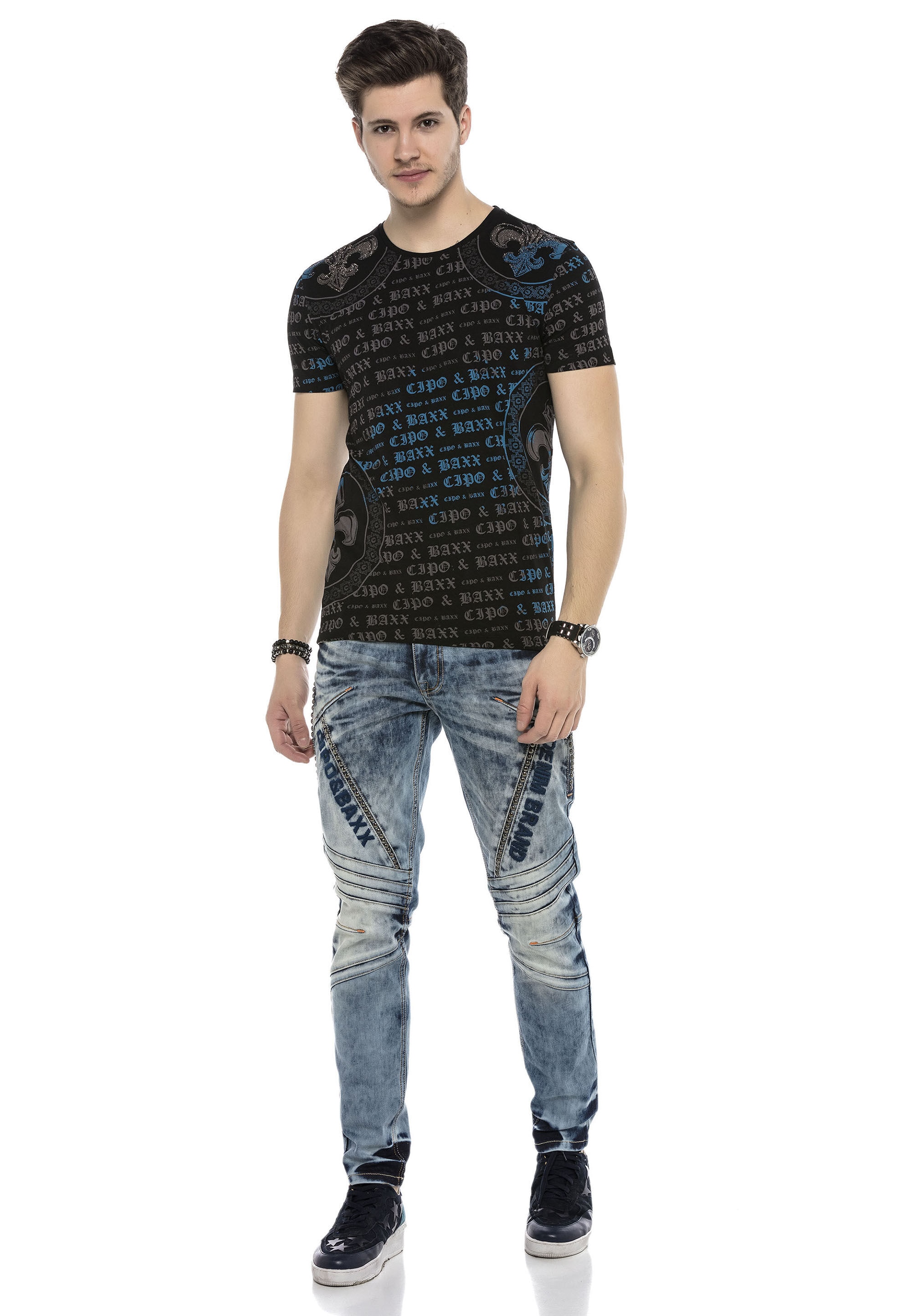 Cipo & Baxx T-Shirt »T-Shirt«, Alloverprint mit Markenschriftzug