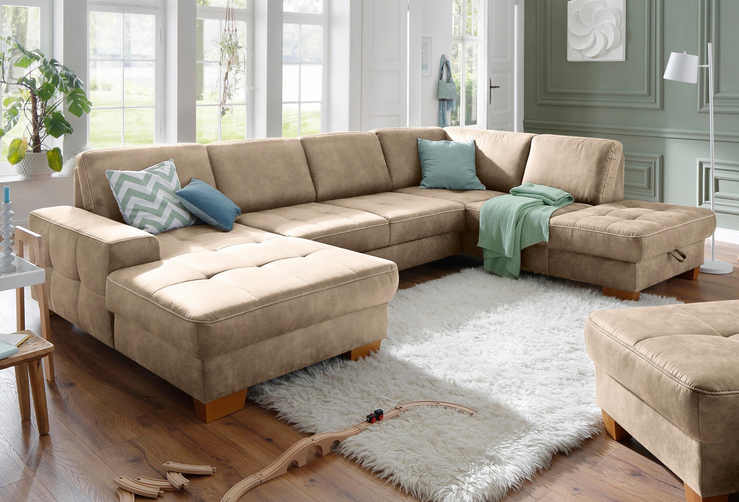 OTTO home Wohnlandschaft "Puccini U-Form" mit Federkern, Sitztiefenverstellung, Kontrastnaht