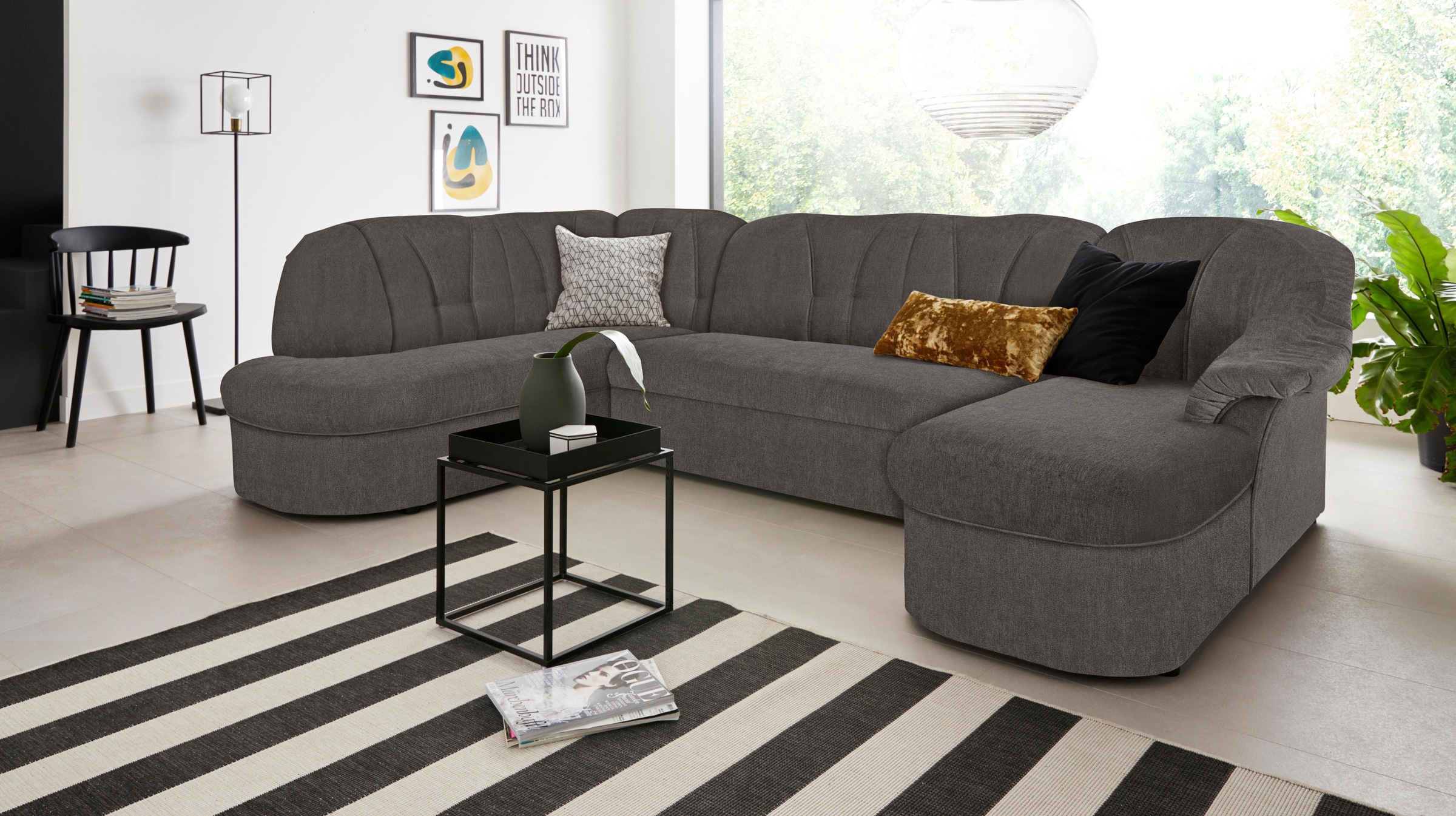 DOMO collection Wohnlandschaft »Pegnitz, zeitlos und modern, mit attraktiver Rückensteppung, U-Form«, wahlweise mit Bettfunktion