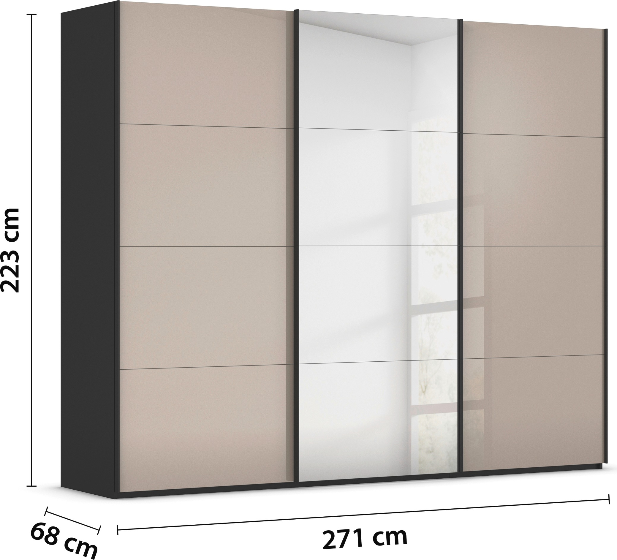 rauch Schwebetürenschrank »Kleiderschrank Schrank Garderobe Schlafzimmerschrank SCALE-FYRA«, edle viergeteilte Türen Spiegel/Glas-Mix viele Farben MADE IN GERMANY