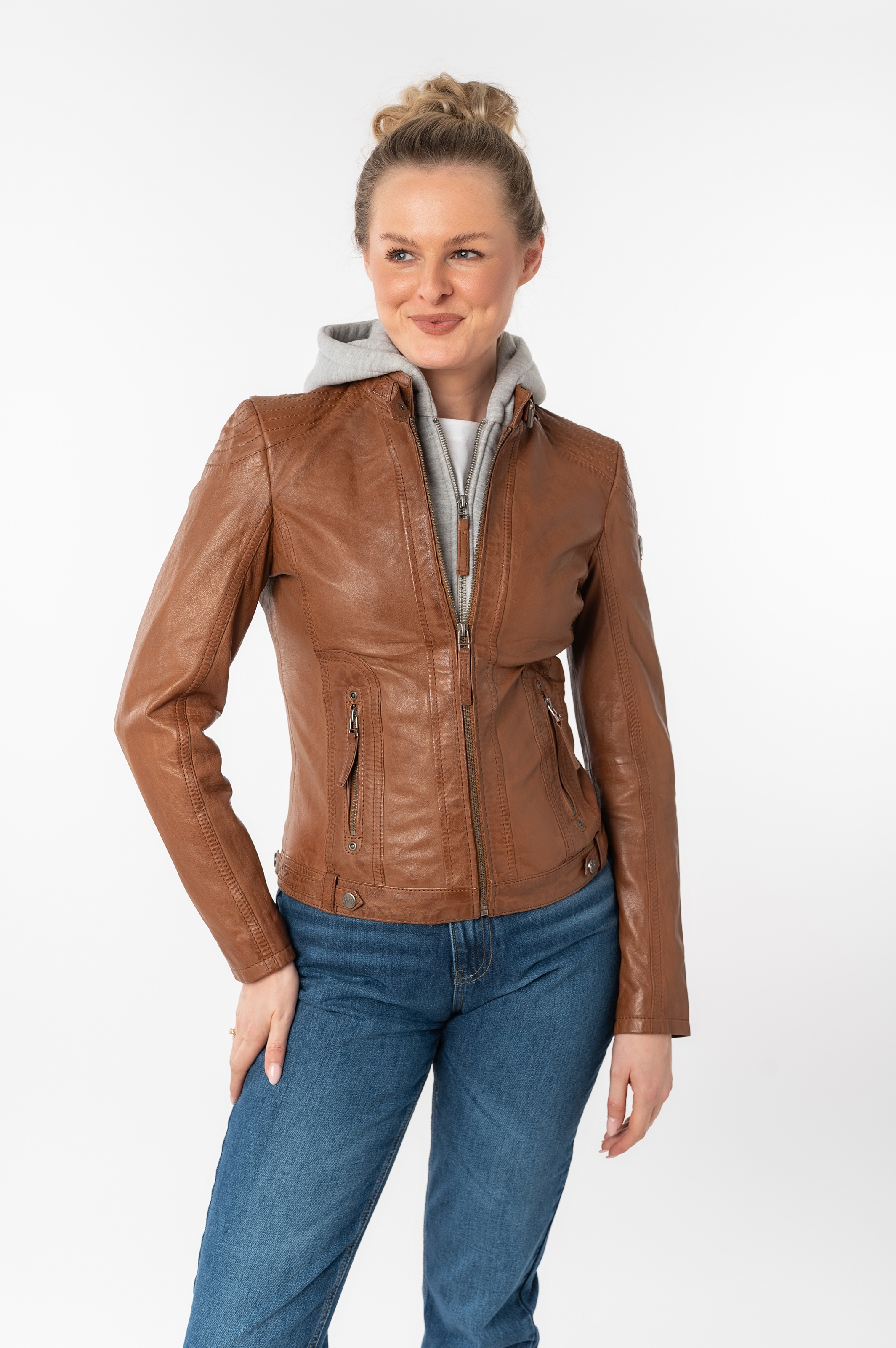 Mauritius Lederjacke "Junja", mit Kapuze, mit abnehmbarem Kapuzen-Einsatz u günstig online kaufen