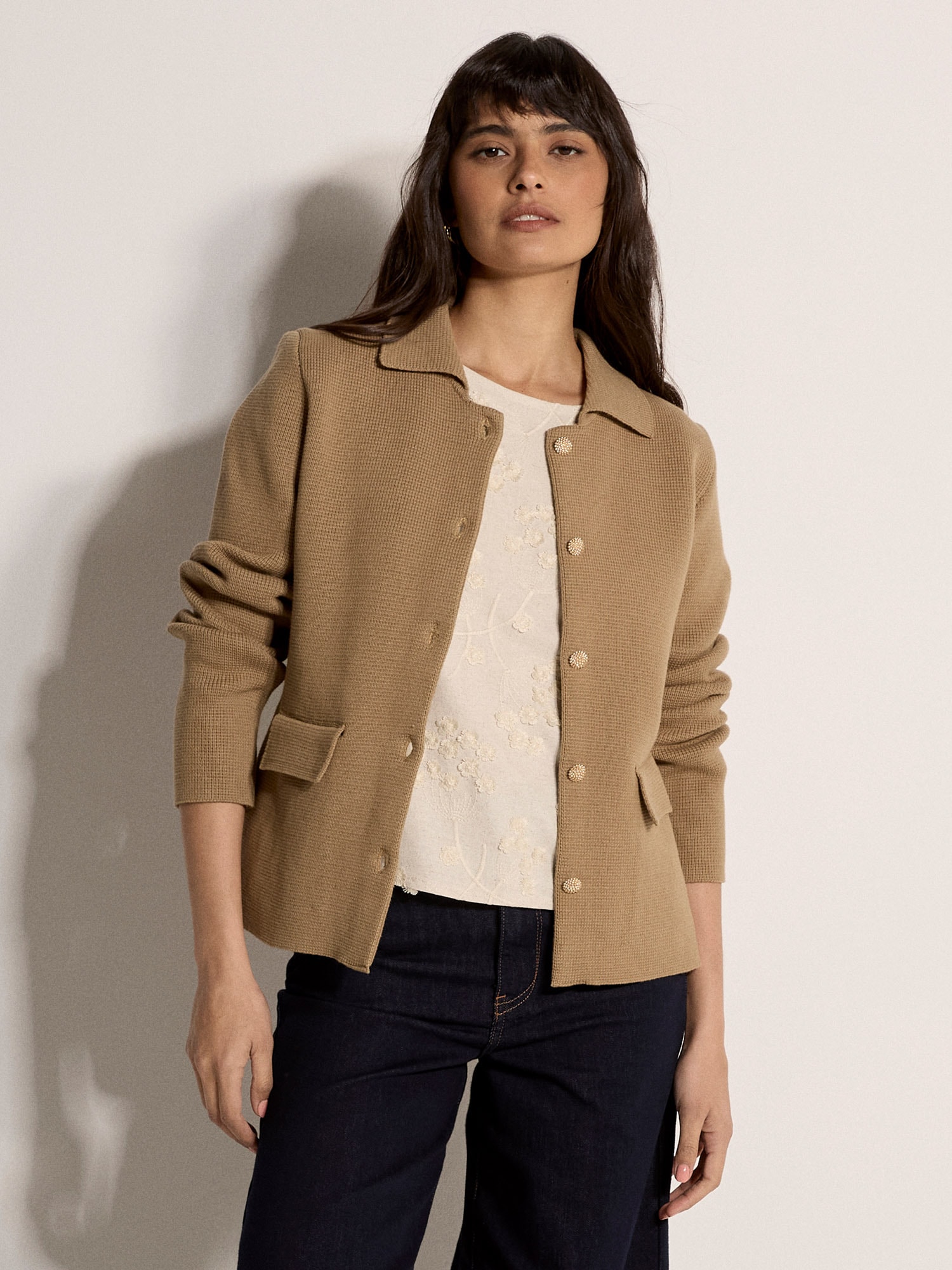 Apricot Strickfleecejacke »Baumwollstrickjacke« mit dekorativen Knöpfen