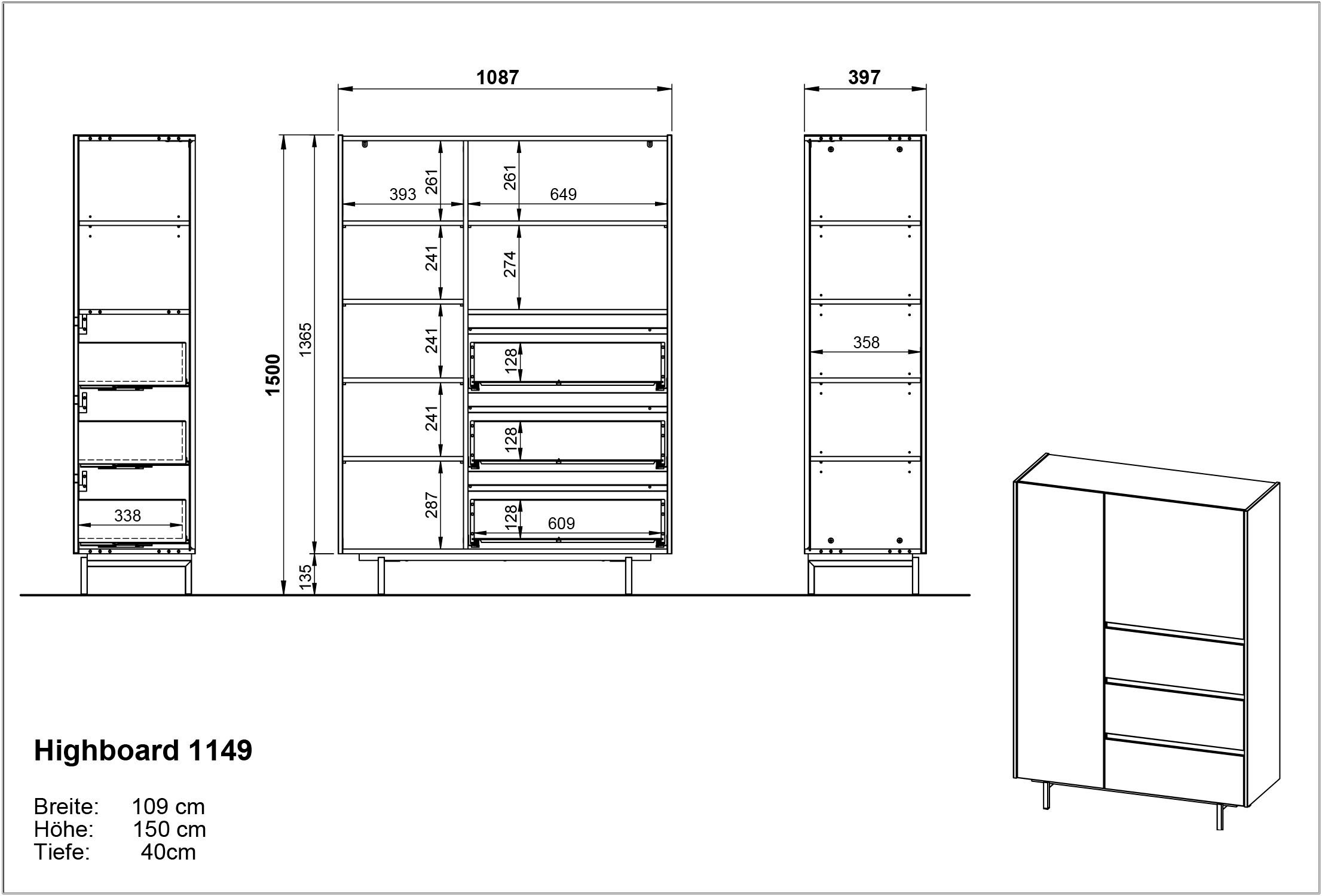 GERMANIA Wohnzimmer-Set »Cantoria«, (Set, 3 St.), mit Sideboard, Highboard, Lowboard, griffloses Design