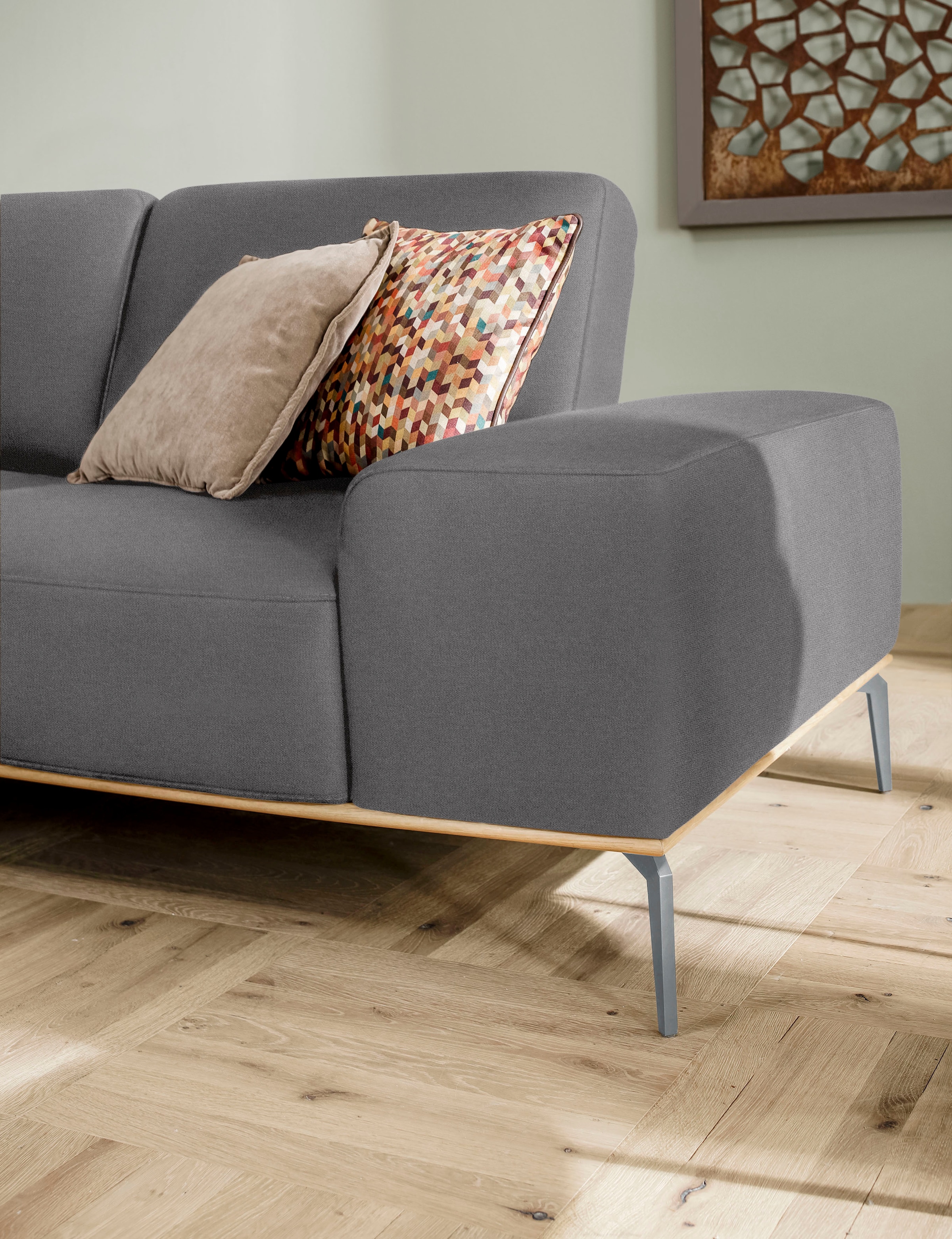 W.SCHILLIG Ecksofa »run, Designsofa mit tollem Sitzkomfort, bequem, L-Form«, mit elegantem Holzsockel, Füße in Silber matt, Breite 299 cm