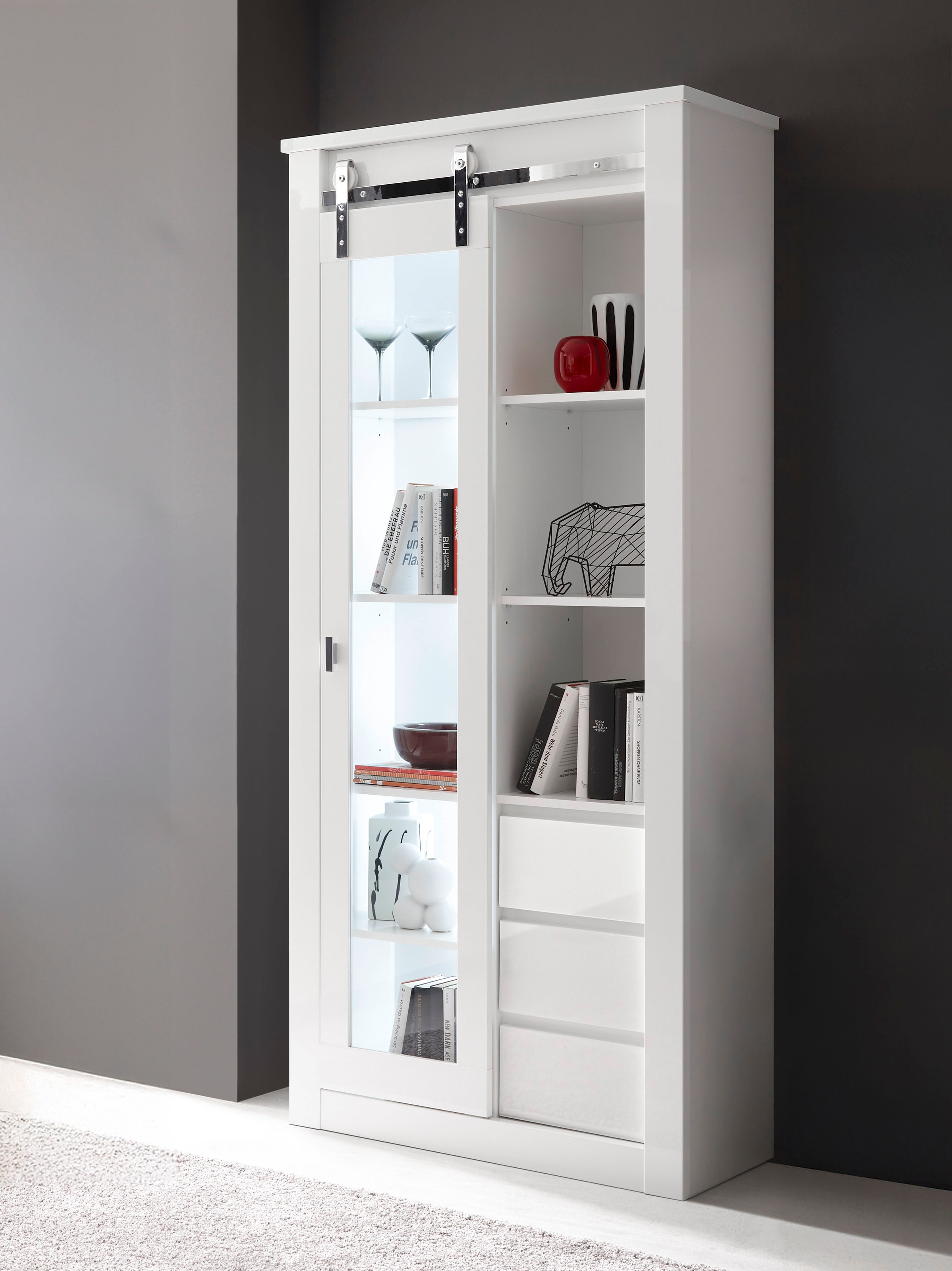 Home affaire Vitrine "Daytona, moderner Hochschrank, Glasvitrine in Weiß Ho günstig online kaufen