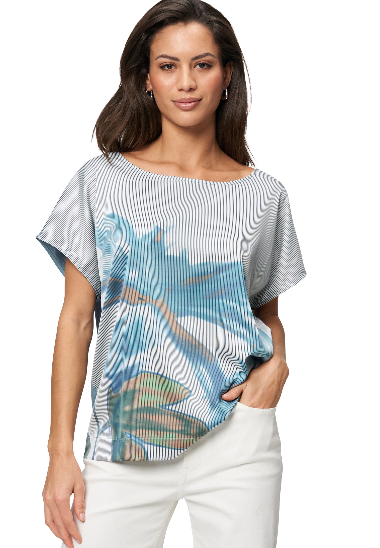 Zero T-Shirt "zero Damen Shirt gestreift mit Blätterdruck", (1 tlg.), Plain günstig online kaufen