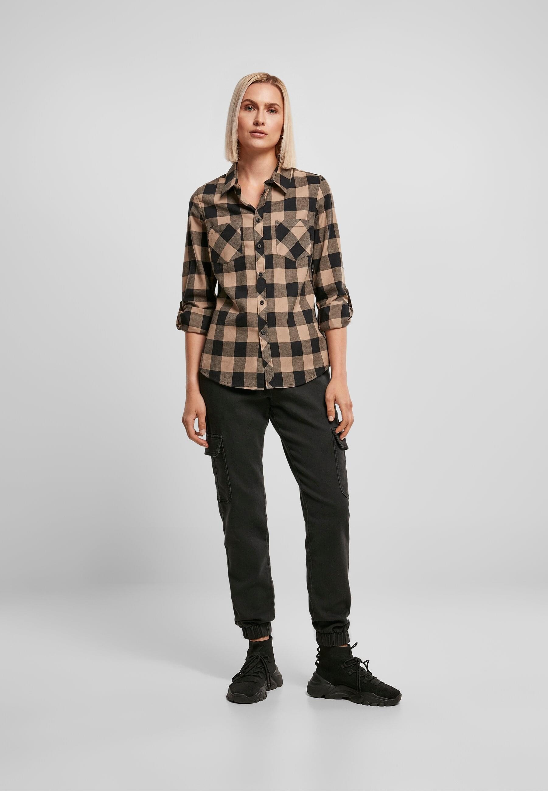 URBAN CLASSICS Langarmhemd »Urban Classics Damen Ladies Turnup Checked Flanell Shirt«, (1 tlg.)