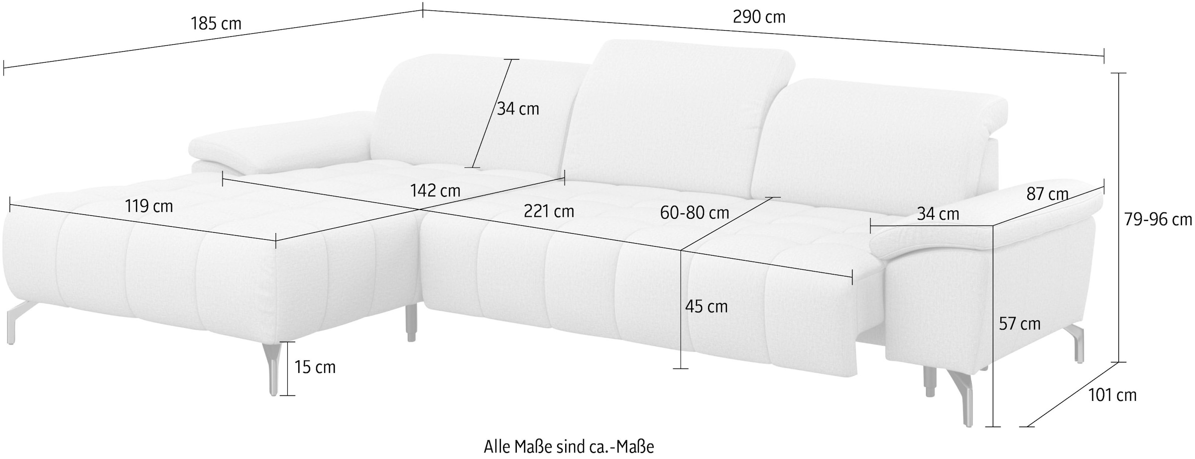 sit&more Ecksofa »Cool L-Form«, wahlweise mit Kopfteilverstellung und Vorziehsitz, motorisch