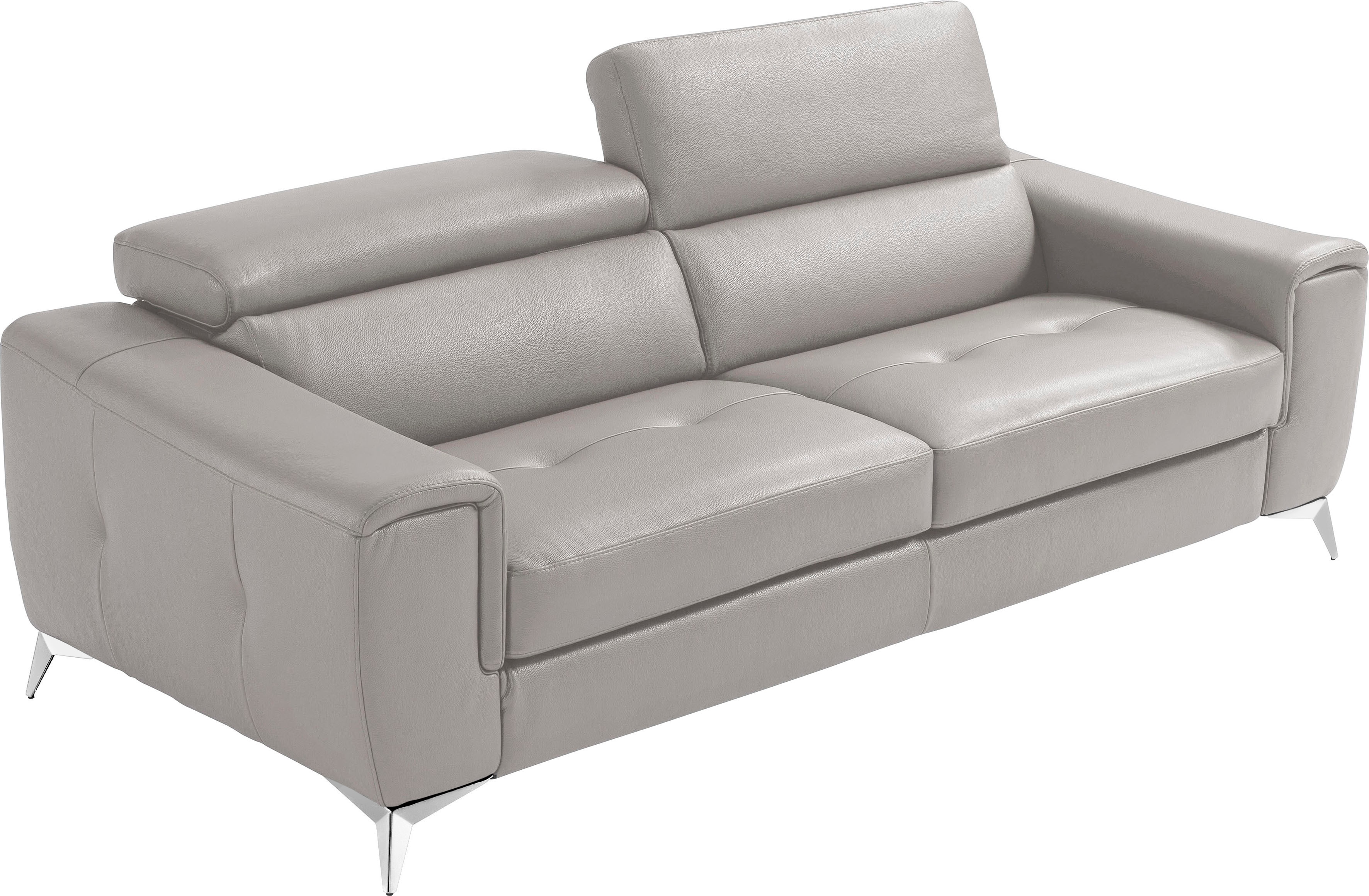 Egoitaliano 2,5-Sitzer "Francine, Designsofa, Loungesofa, Breite 213 cm, Fußfarbe chrom" Designfuß, Leder BULL, stone