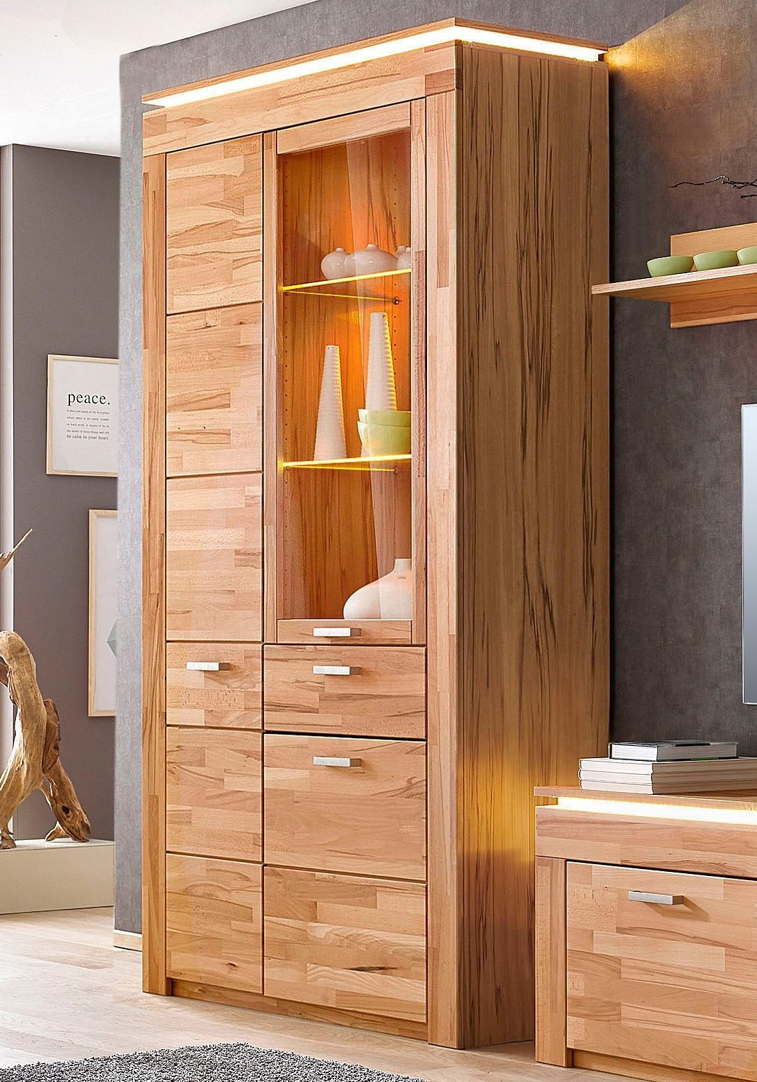 VOGL Möbelfabrik Vitrine, Höhe 209 cm, mit viel Stauraum, teilmassiv günstig online kaufen