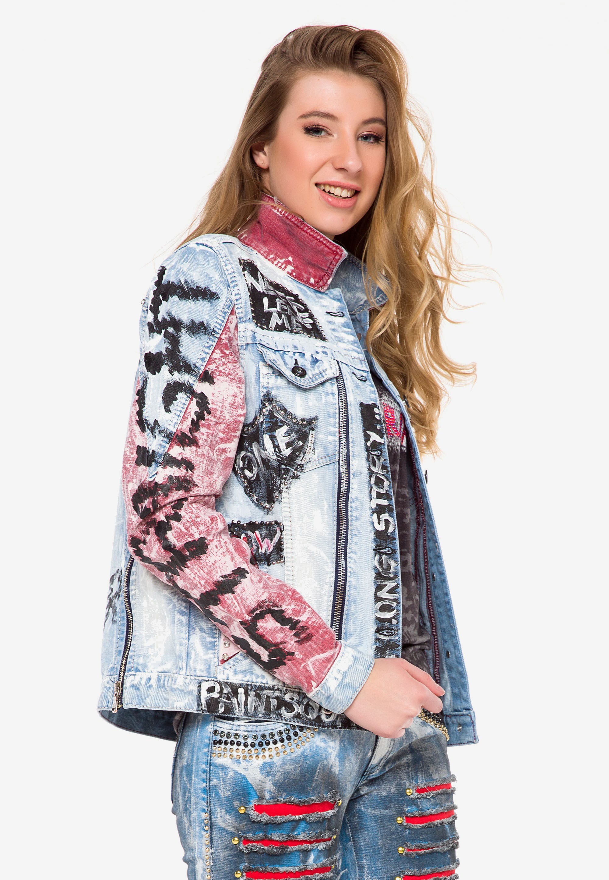 Cipo & Baxx Jeansjacke »WJ162« ohne Kapuze mit buntem Muster