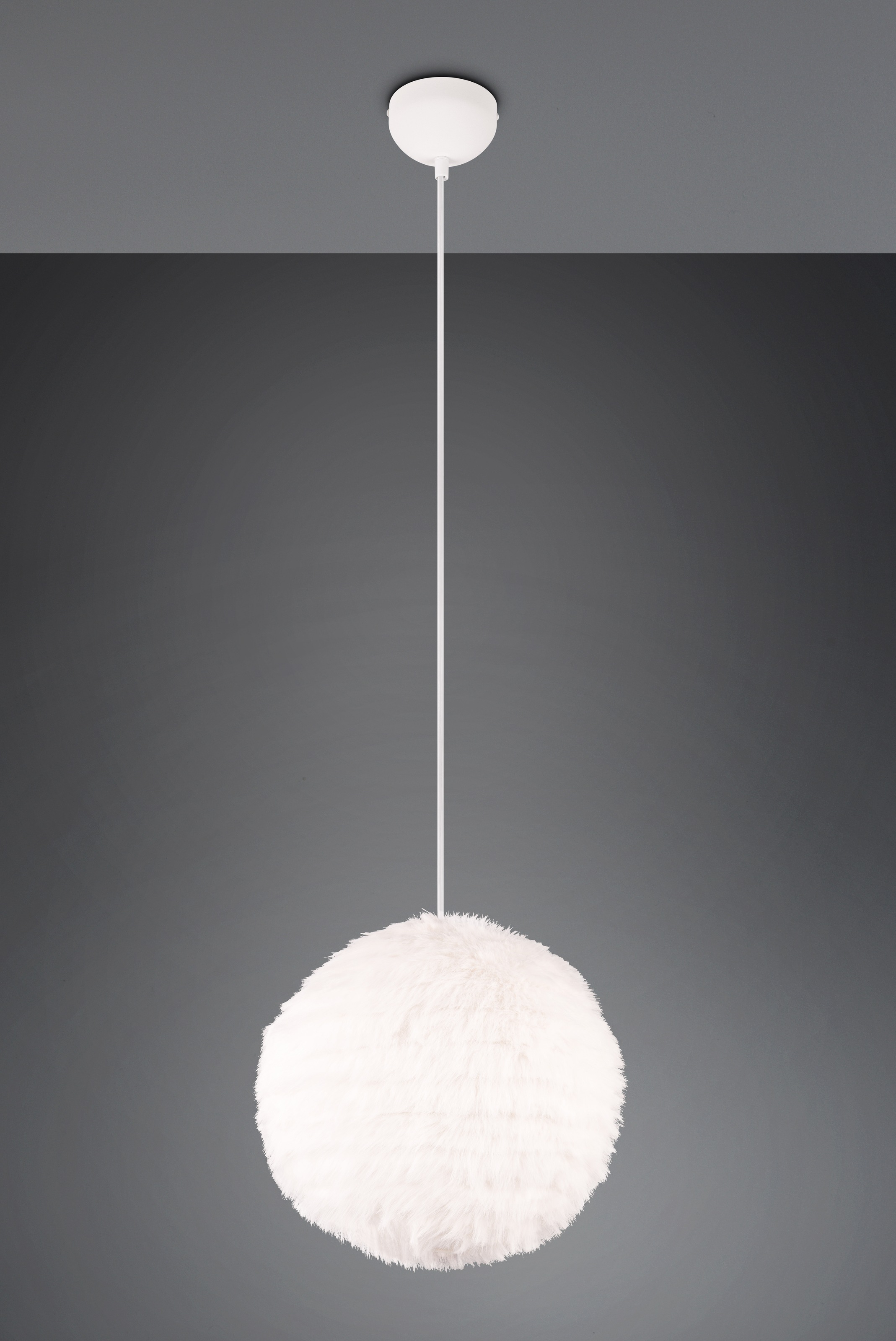 REALITY Leuchten Pendelleuchte »FURRY, höhenverstellbare Hängelampe mit Plüsch Lampenschirm Ø 35cm«, 1 flammig, Leuchtmittel E27 | Leuchtmittel wechselbar, exkl 1xE27 max 10W, weiße Plüsch Hängeleuchte Schlafzimmer Wohnzimmer
