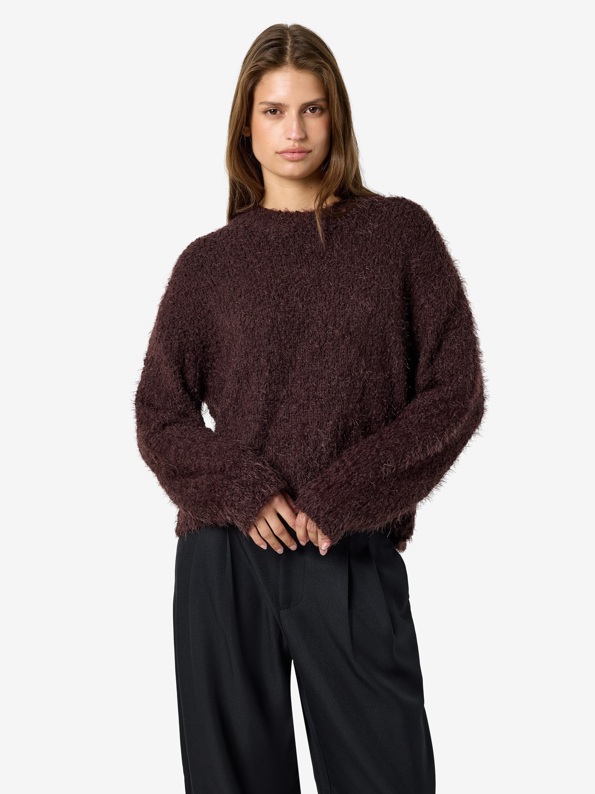Noisy may Rundhalspullover »NMSASSY L/S O-NECK KNIT NOOS« Materialmix, relaxed fit