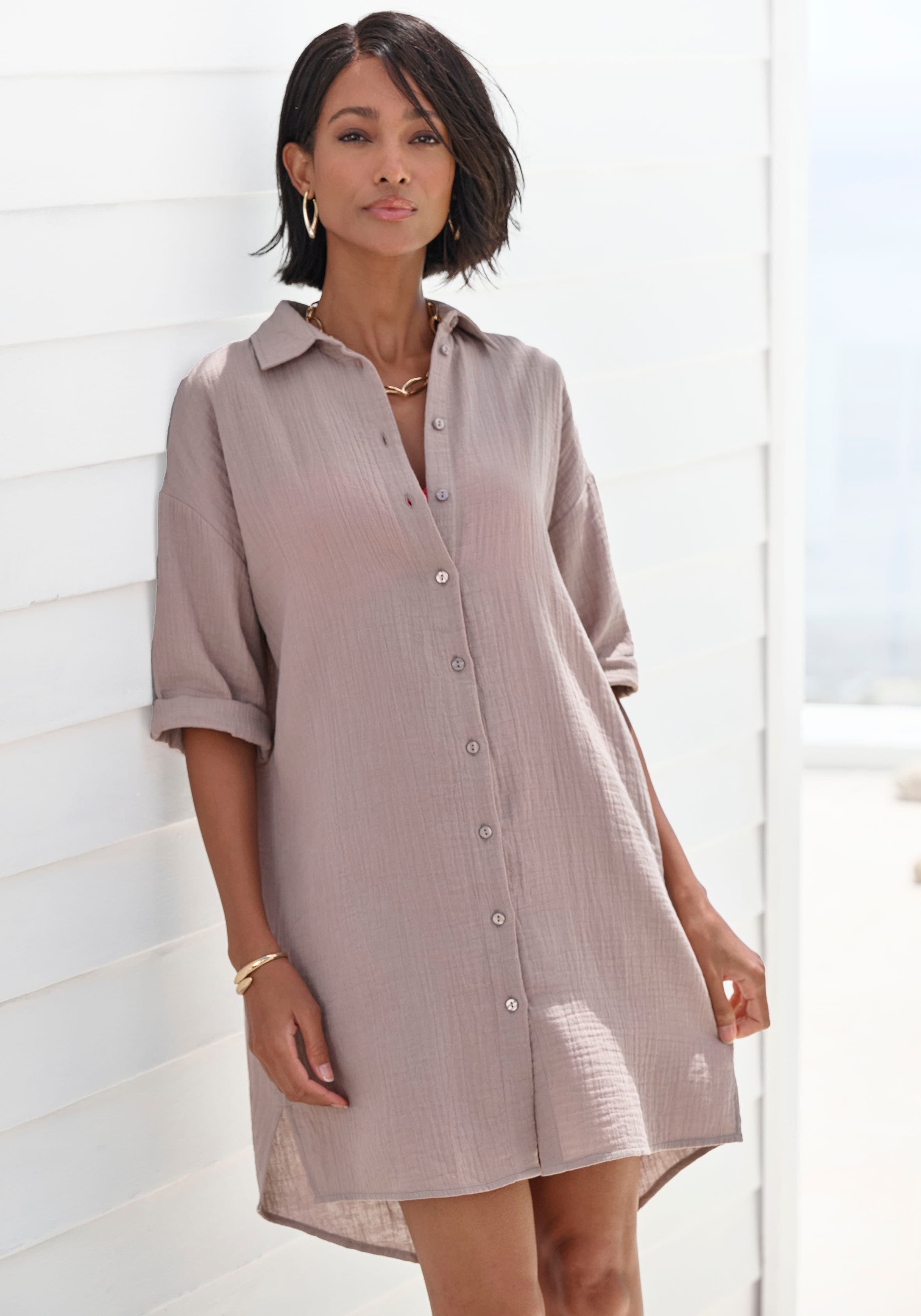 Beachtime by Lascana Longbluse lange Hemdbluse aus Musselinware