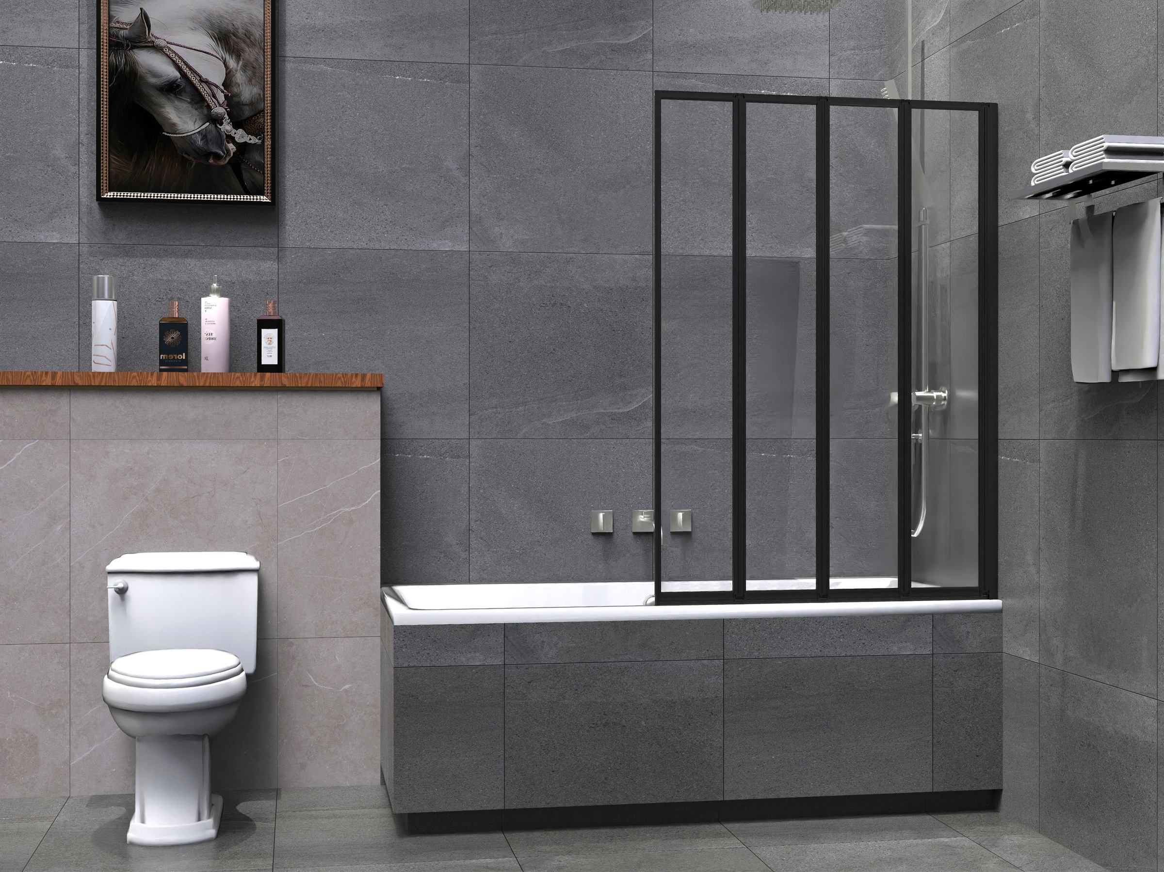 welltime "Nassau" Badewannenfaltwand, Spritzschutzwand für Badewanne, Glas, 4 Elemente