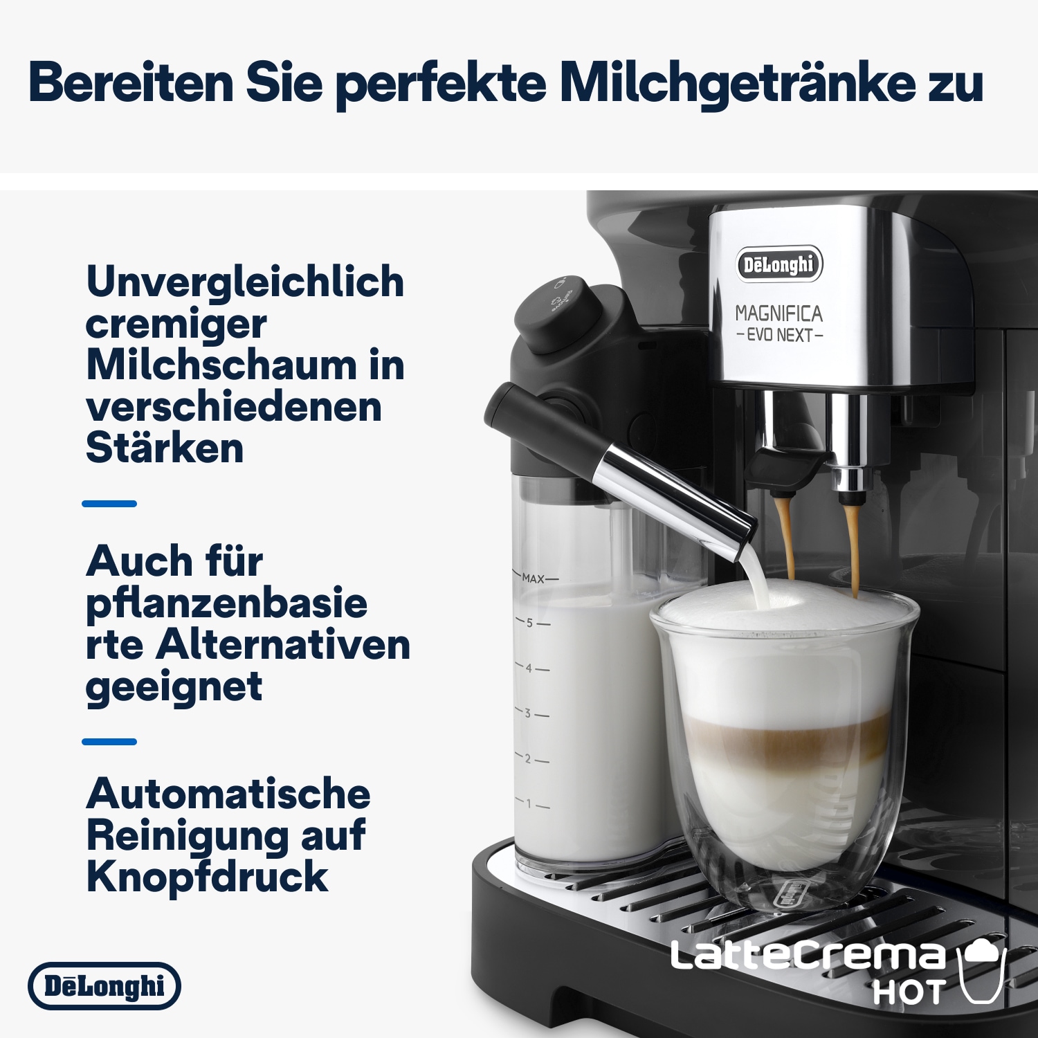 De'Longhi Kaffeevollautomat »Magnifica Evo Next ECAM310.60.GB, Barista-Genuss per Touch, grau« MyLatteFunktion, 3 Benutzerprofile, LatteCrema Milchsystem, 10 Rezepte