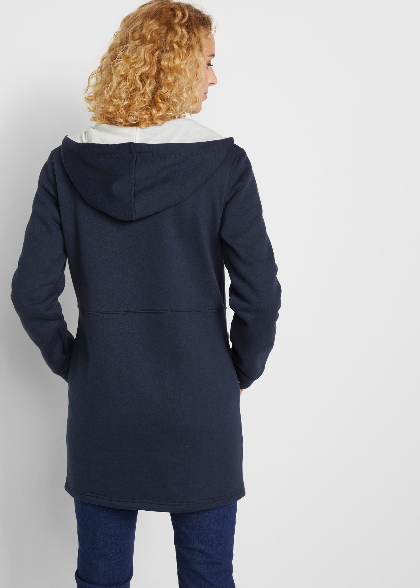 bonprix Kapuzensweatjacke mit Kapuze, in Longform, mit Eingrifftaschen
