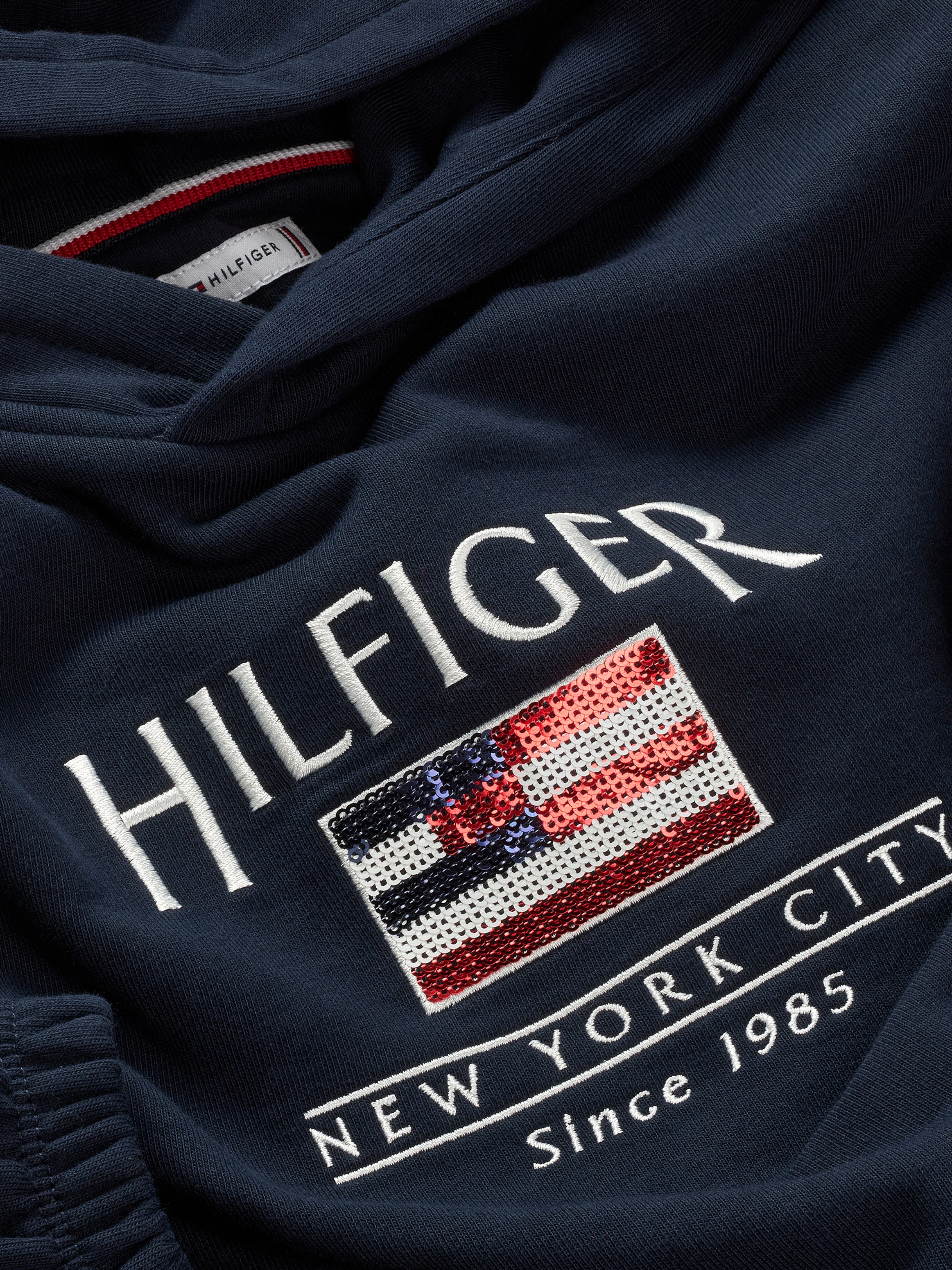 Tommy Hilfiger Kapuzensweatshirt »HILFIGER SEQUIN FLAG HOODIE«, mit Pailetten, mit Logostickereien