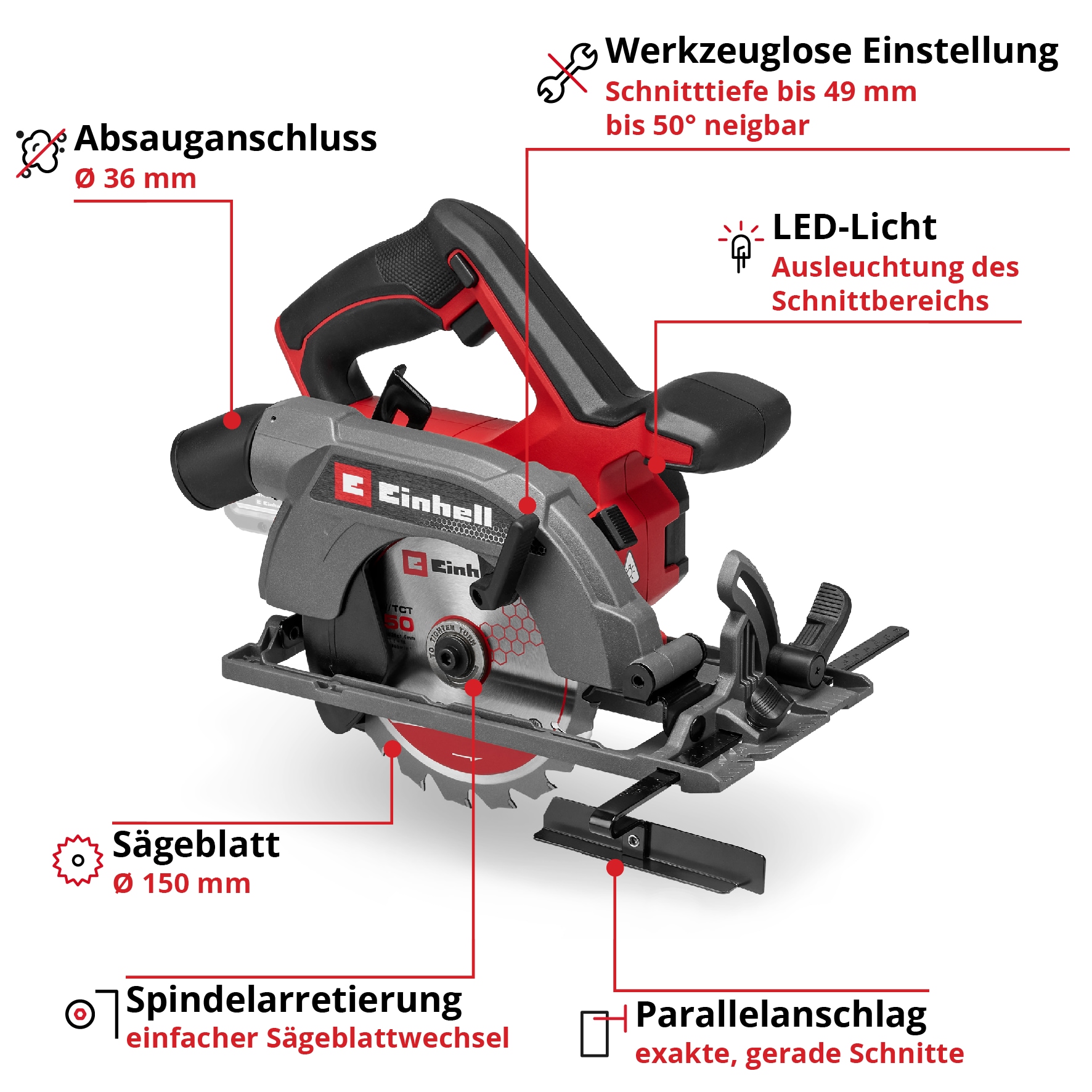 Einhell Akku-Handkreissäge »TE-CS 18/150-2 Li - Solo« ohne Akku und Ladegerät