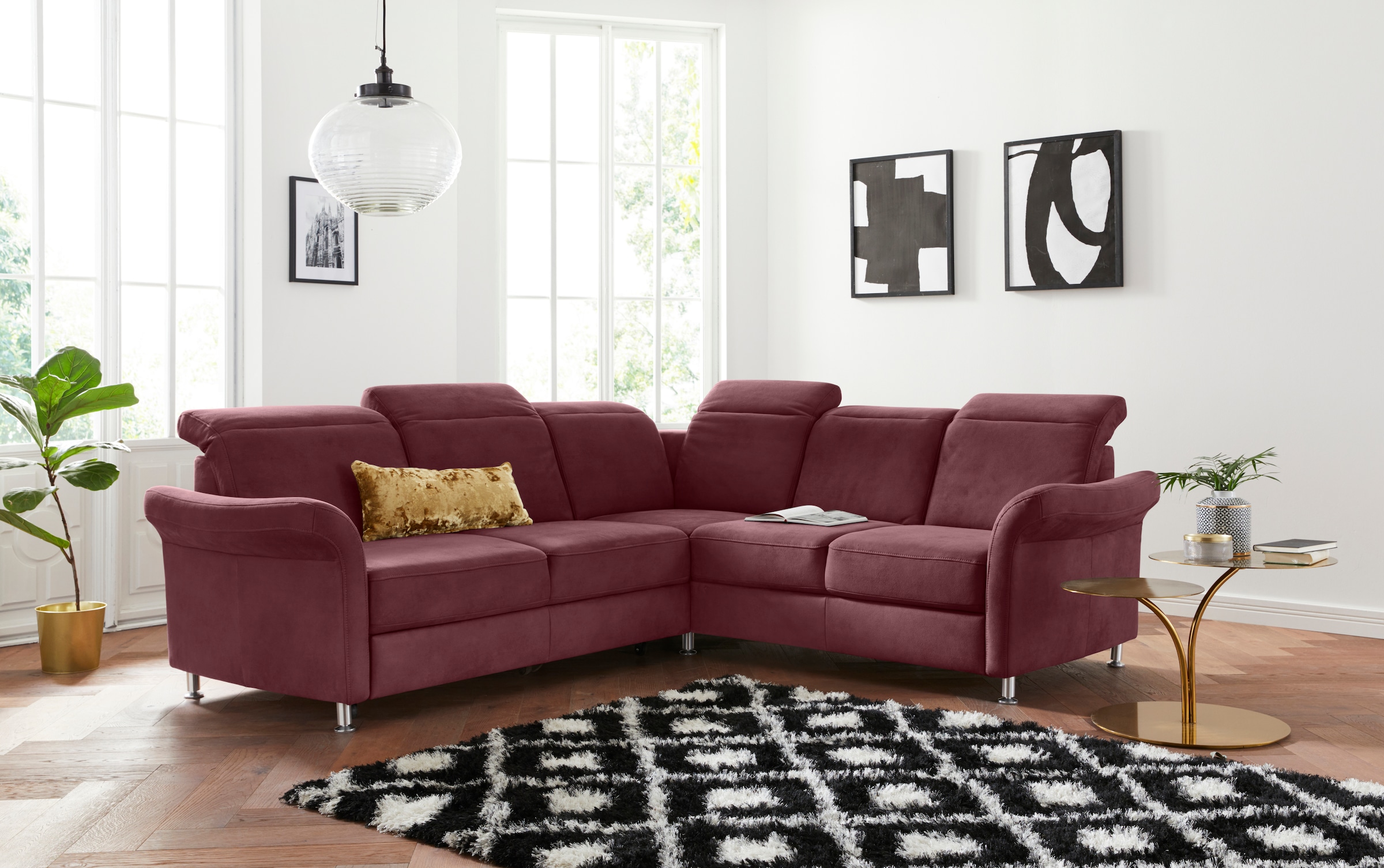 sit&more Ecksofa "Darwin L-Form" inklusive Federkern, wahlweise mit Kopfteilverstellung, Schlaffunktion