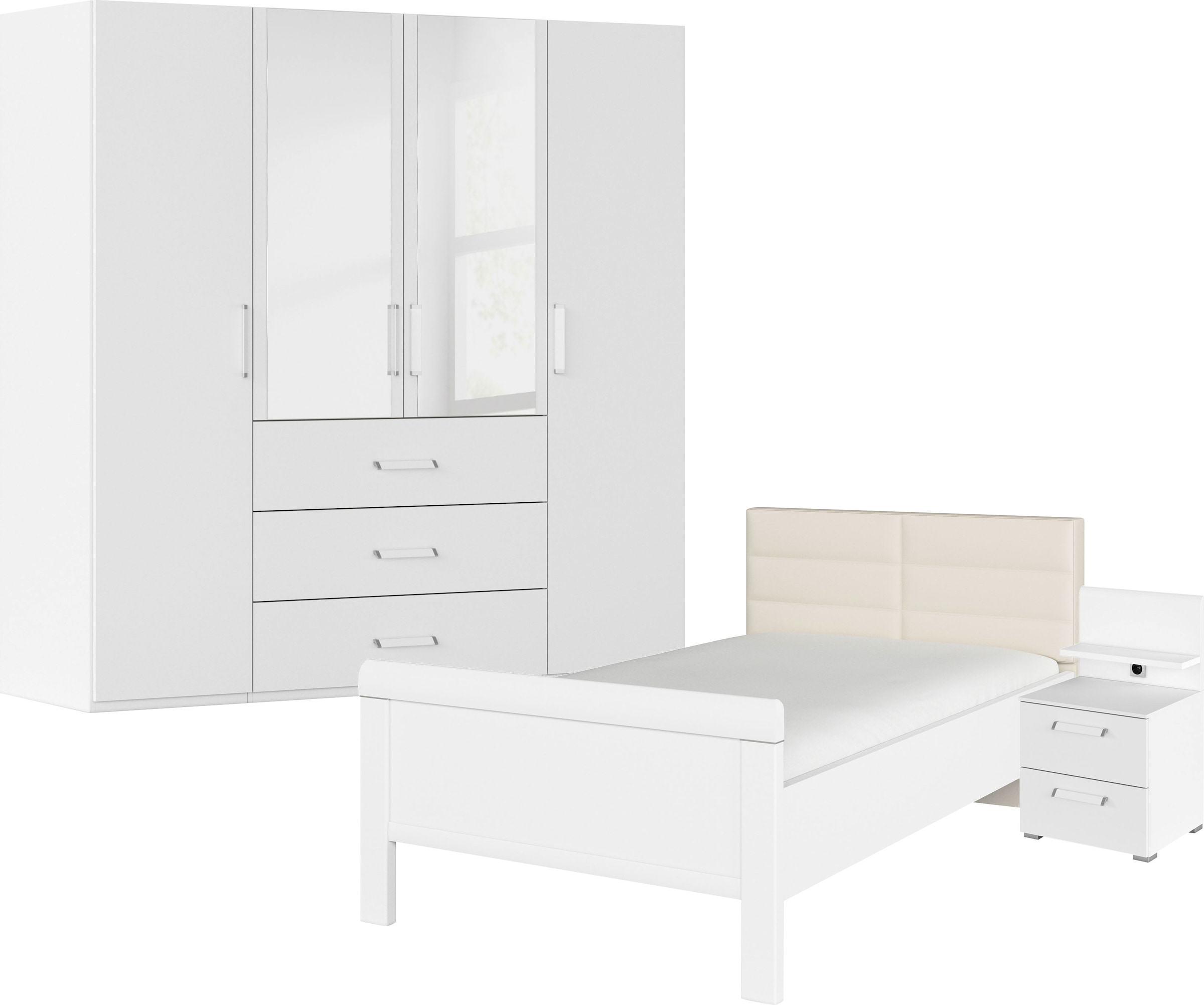 rauch "Komplettschlafzimmer Schlafzimmer EVELYN" Set, inkl. SOFT-CLOSE-FUNKTION, 3 Stk. tlg. Schrank und Bett in 2 Breiten, Nachttisch mit Paneel MADE IN GERMANY