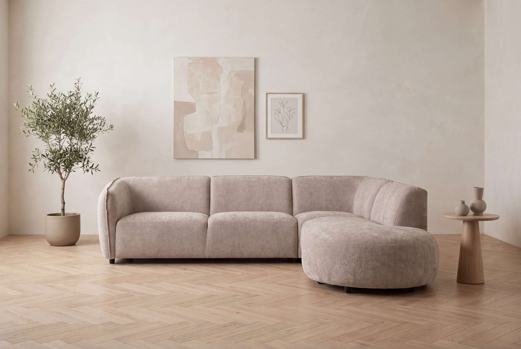 OTTO home Ecksofa "OSTRUP Rundsofa, L-Form, Naturtöne, Boucle oder Chenille" Breite 273 cm, organische Form mit sanften Rundungen