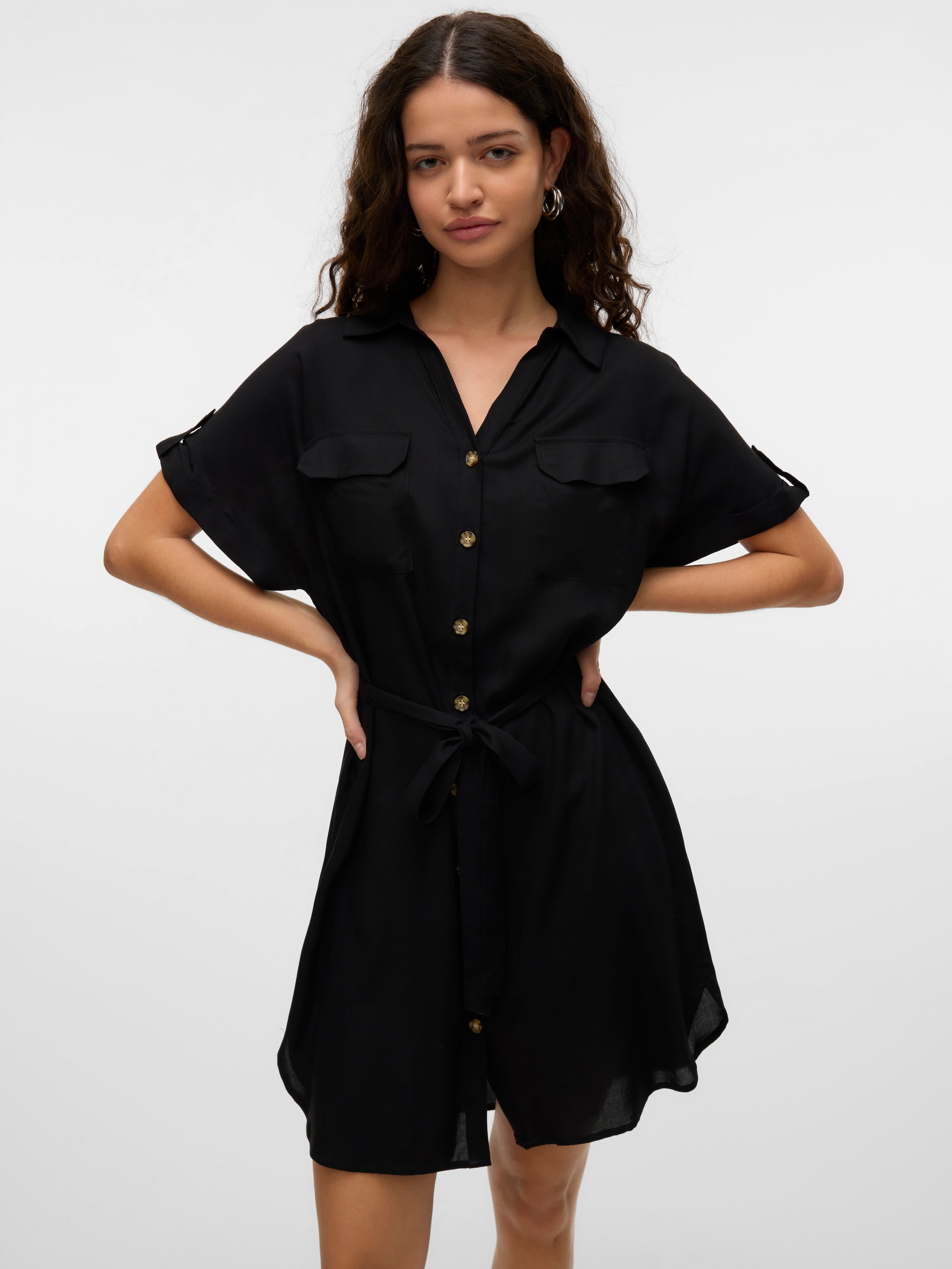 Vero Moda Hemdblusenkleid »VMBUMPY SS SHORT SHIRT DRESS WVN GA NOOS« Brusttaschen Viskose, loose fit
