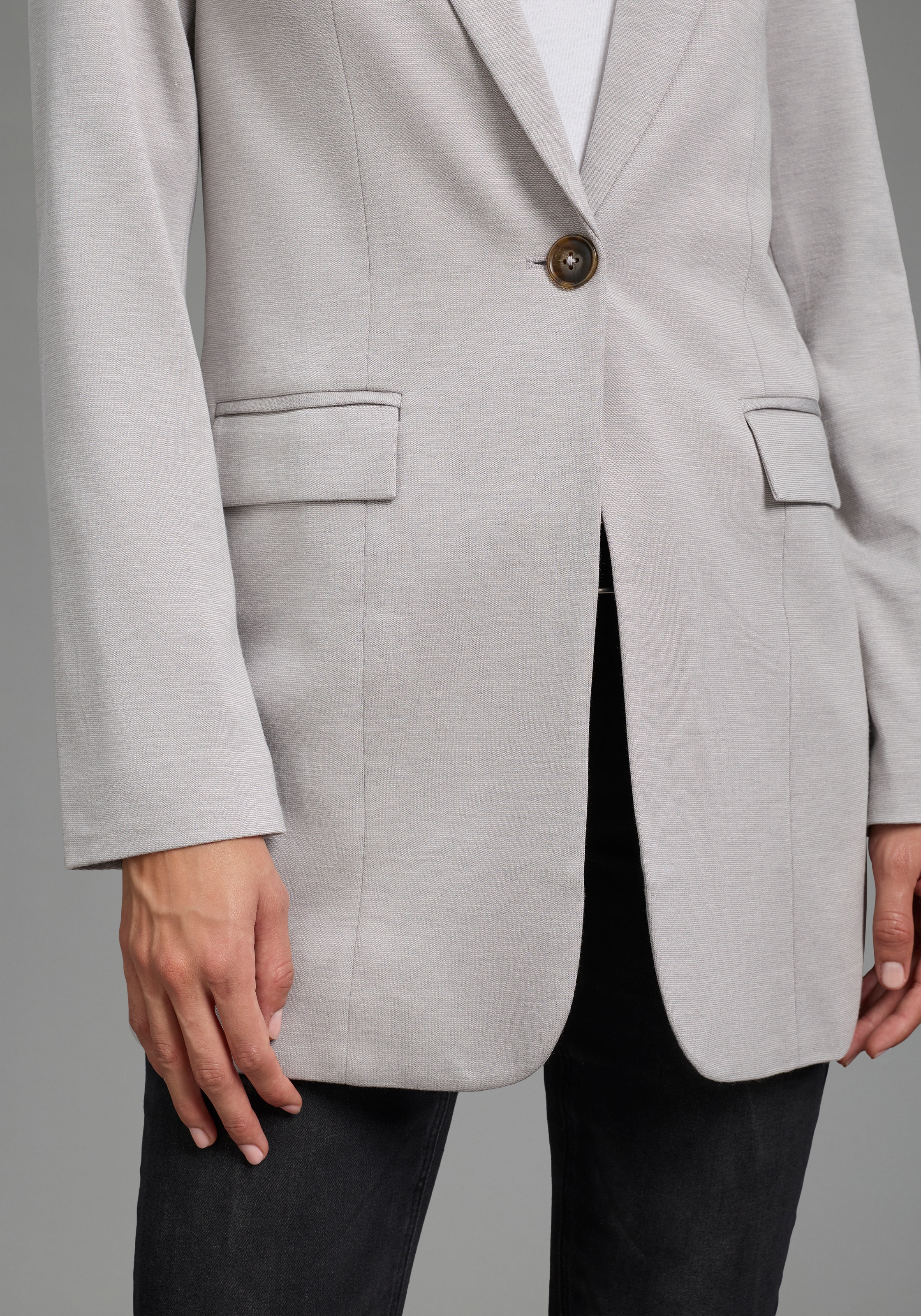 Laura Scott Sweatblazer melierte Optik, mit Reverskragen, 1-Knopf-Form, mit Pattentaschen