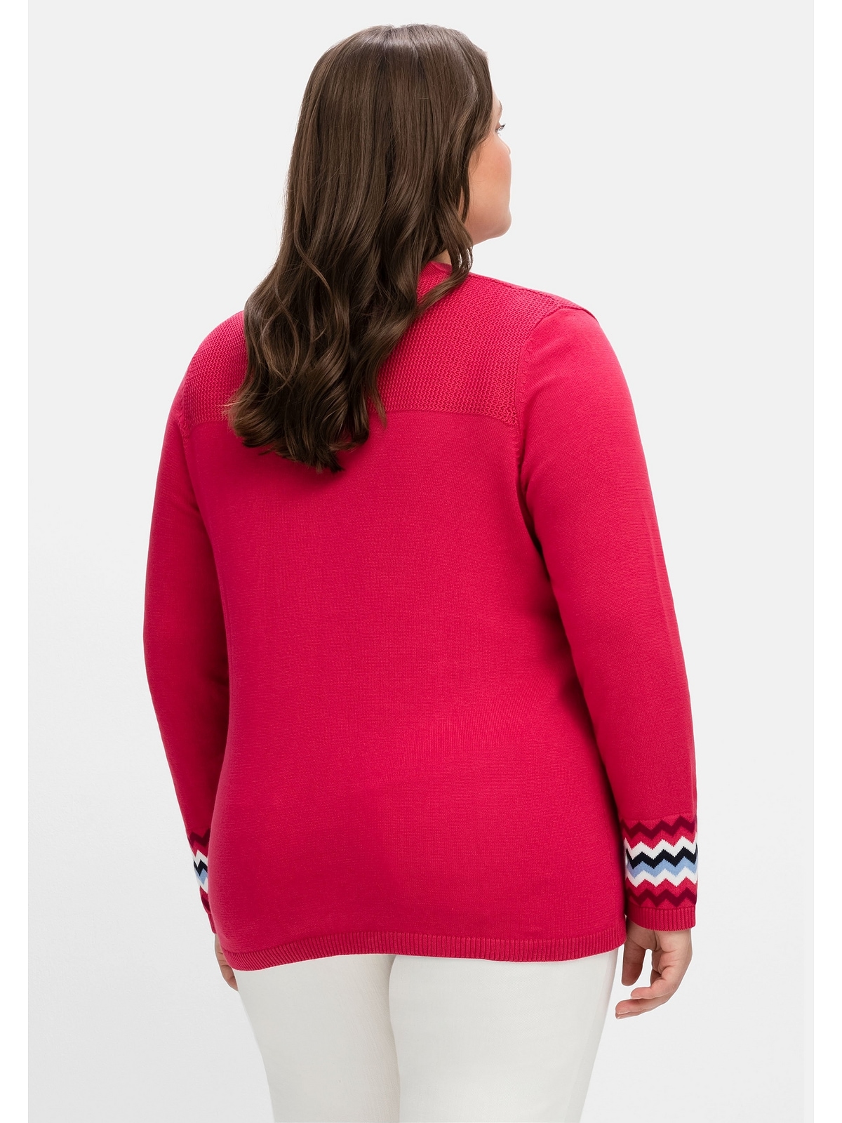 Sheego V-Ausschnitt-Pullover »Große Größen«, mit Kontrastmuster am Ärmelsaum