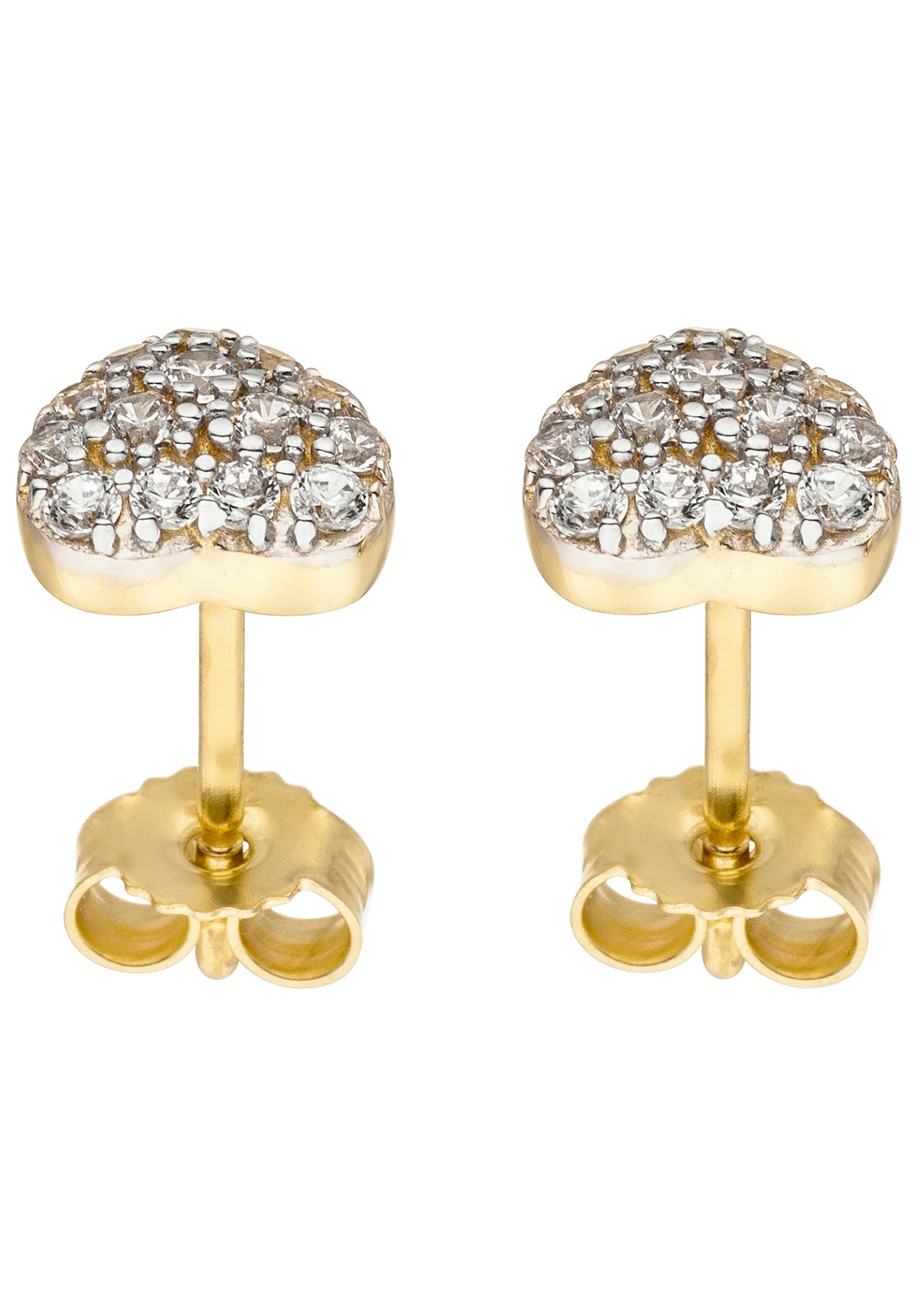 JOBO Paar Ohrstecker »Herz« 375 Gold bicolor mit 28 Zirkonia