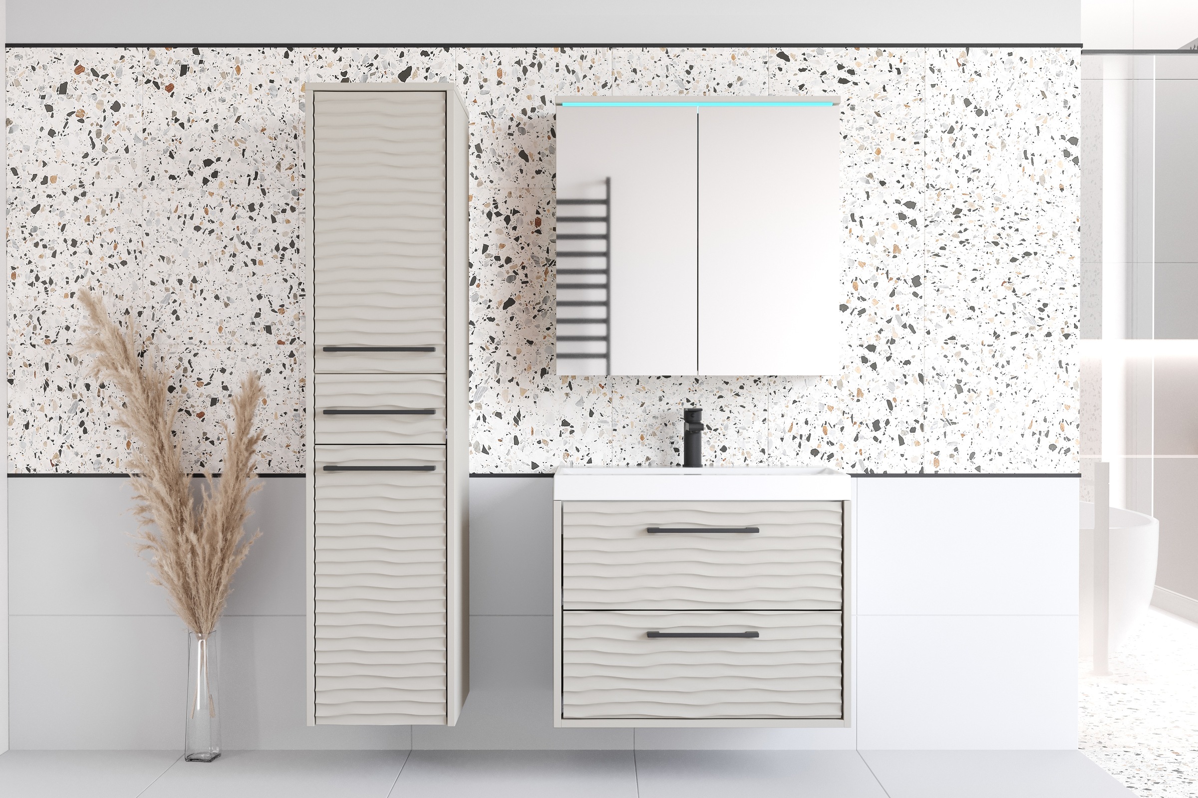 welltime Badmöbel-Set "Canada - Fronten mit Wellenstruktur" Komplett-Set, F günstig online kaufen