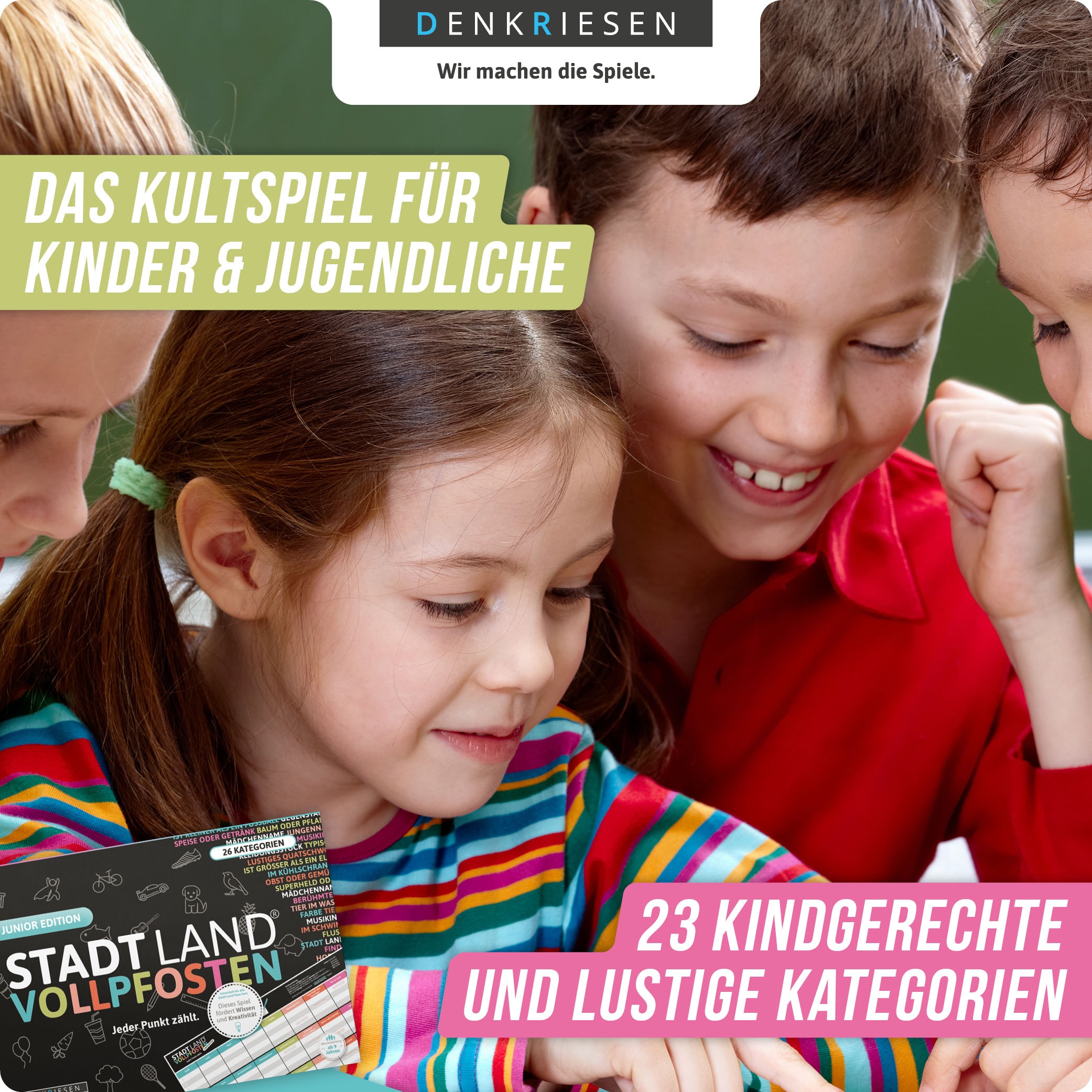 Denkriesen Spiel »Stadt Land Vollpfosten, Junior Edition A4 Block«, Made in Germany