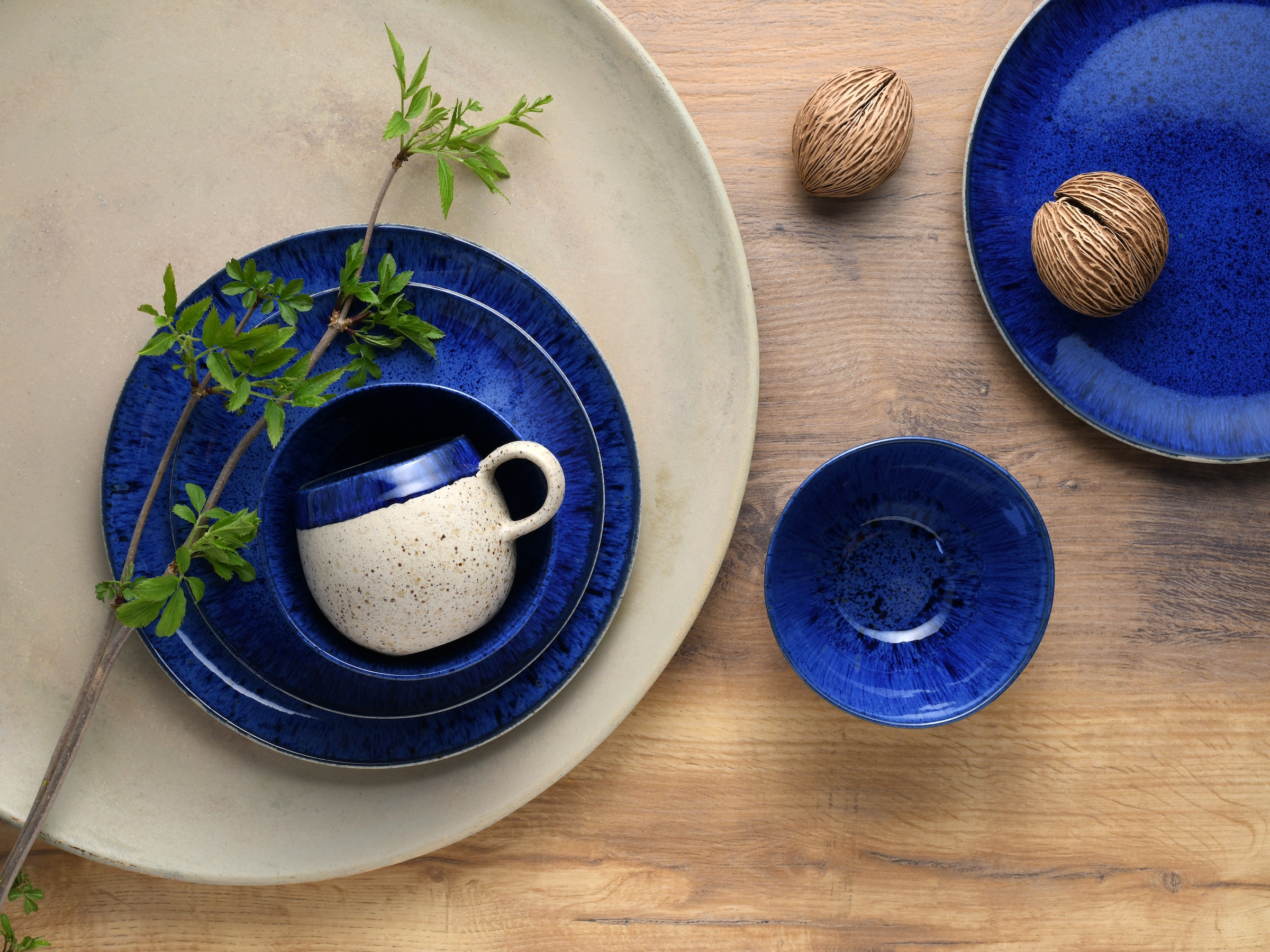 CreaTable Kombiservice »Geschirr-Set Deep Blue Sea«, (Set, 8 tlg., Kaffeeservice und Tafelservice im Set, für 2 Personen), Service, jedes Stück ist ein Unikat, 8 Teile, für 2 Personen