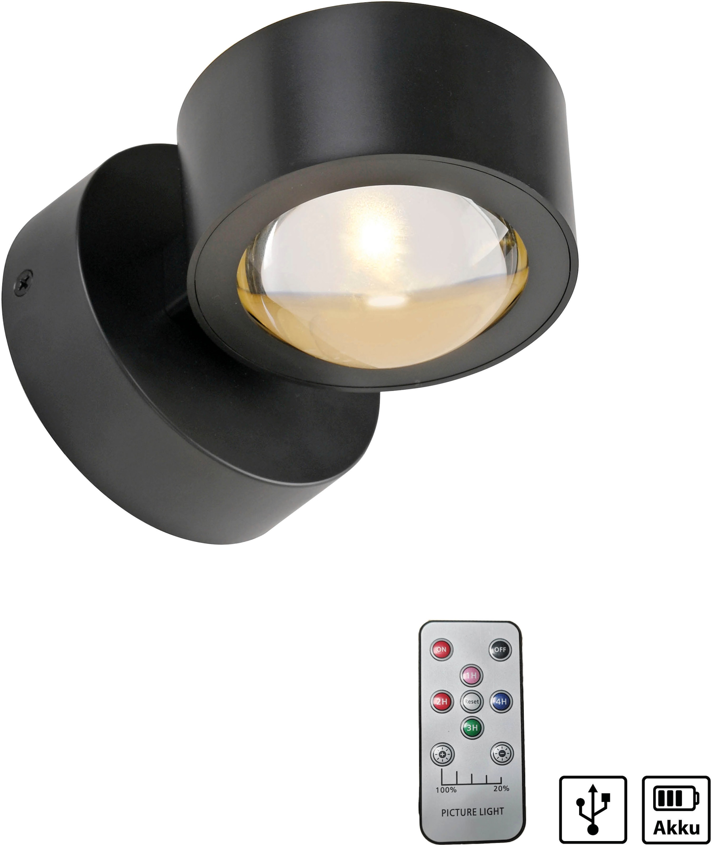JUST LIGHT LED Wandleuchte »AKKU-CHIA« LED-Board 1 Stk. Warmweiß Akkubetrieben inkl. USB-Ladekabel, 5 Stufen Dimmung + Timerfunktion