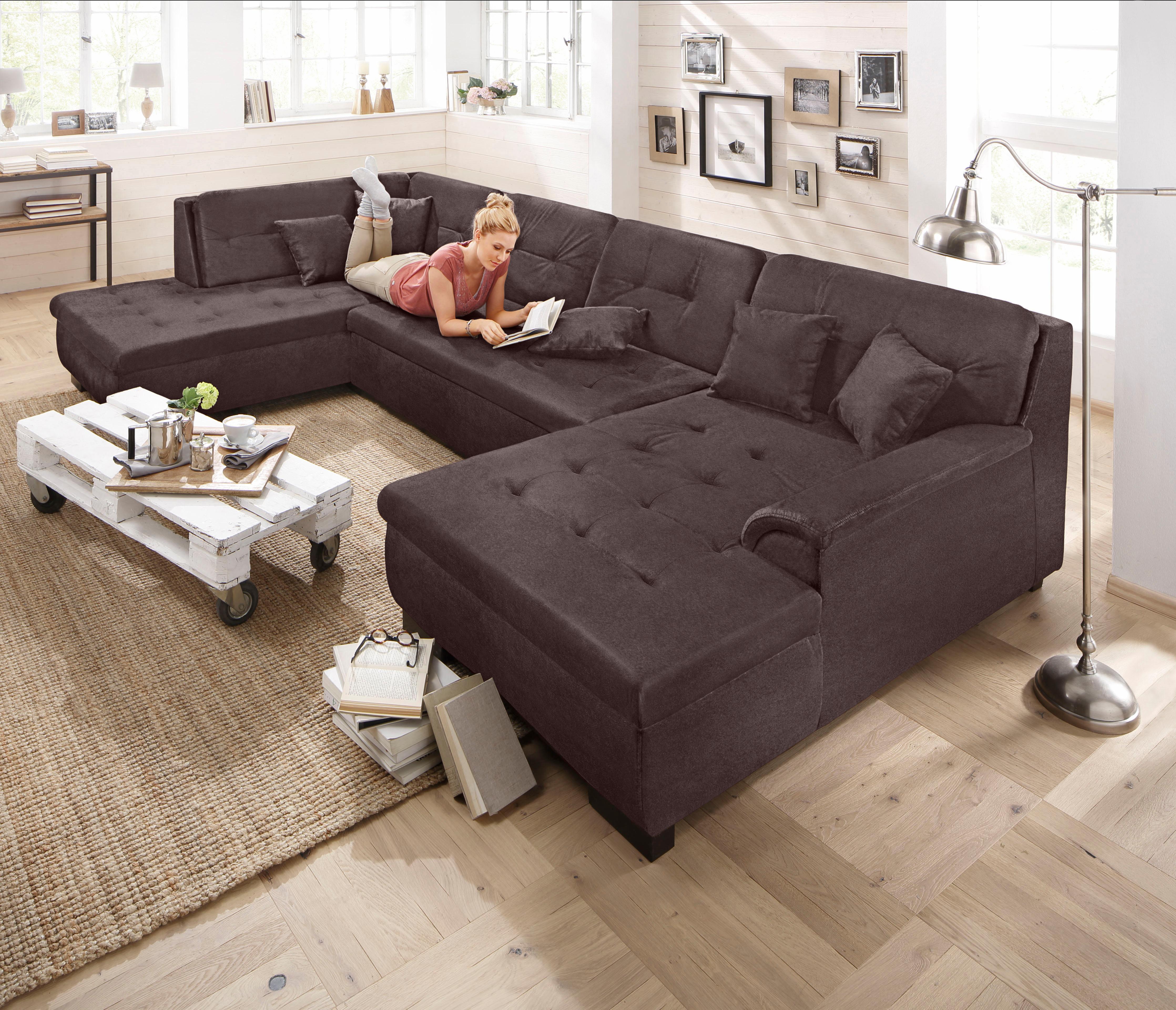 Home affaire Wohnlandschaft "BERGEN 364x106x83 cm, elegantes Design" whlw. mit Bettfunktion, U-Form