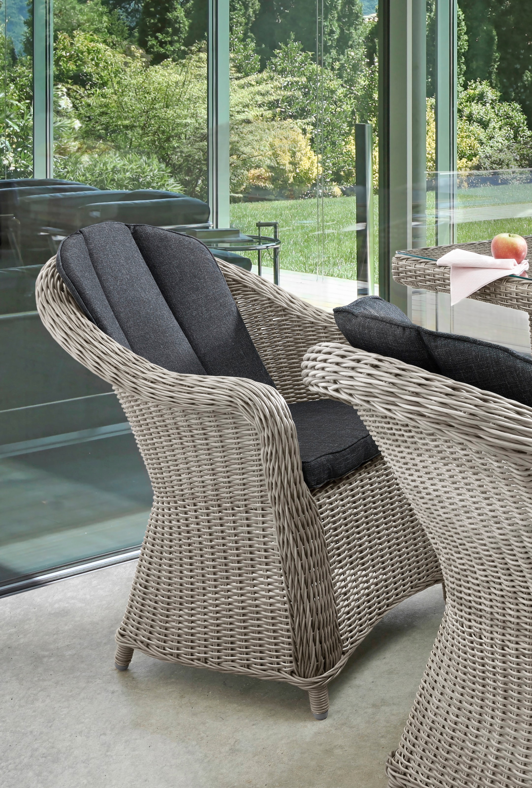 Destiny Garten-Essgruppe »MALAGA LUNA«, 4 13 BAUR Sessel 165x90x75cm, inkl. | + (Set, tlg.), Auflagen Tisch Polyrattan