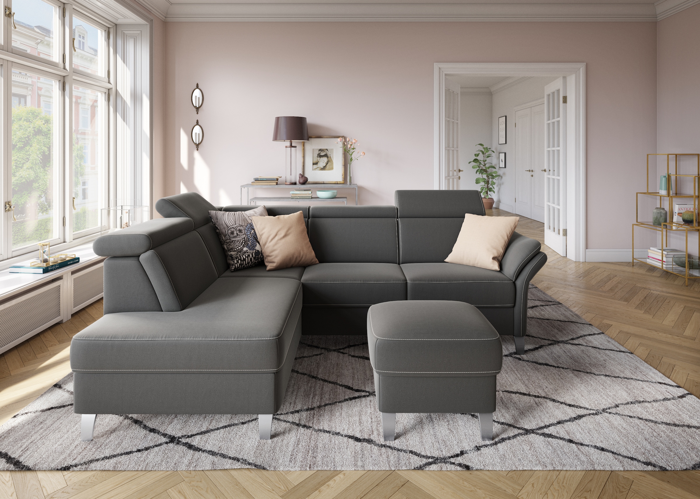 sit&more Ecksofa "Vincenzo L-Form" inklusive Kopfteilverstellung, optional Schlaffunktion & Bettkasten