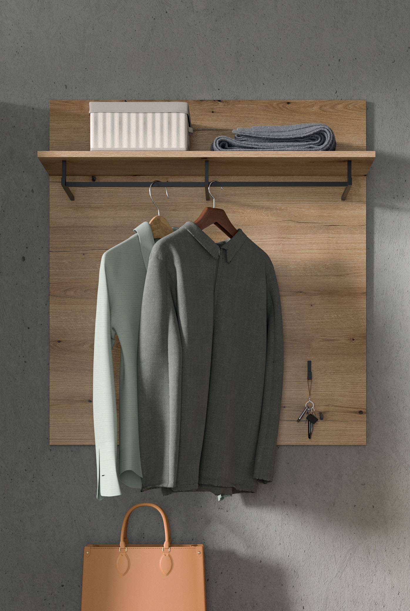 INOSIGN Garderobenpaneel »Siena, Breite 90 cm, 3 Haken, 1 Kleiderstange, 1 Ablageboden«, (1 St.), Scout, Garderobenpaneel, 3 Haken, 1 Kleiderstange, Flur, Diele